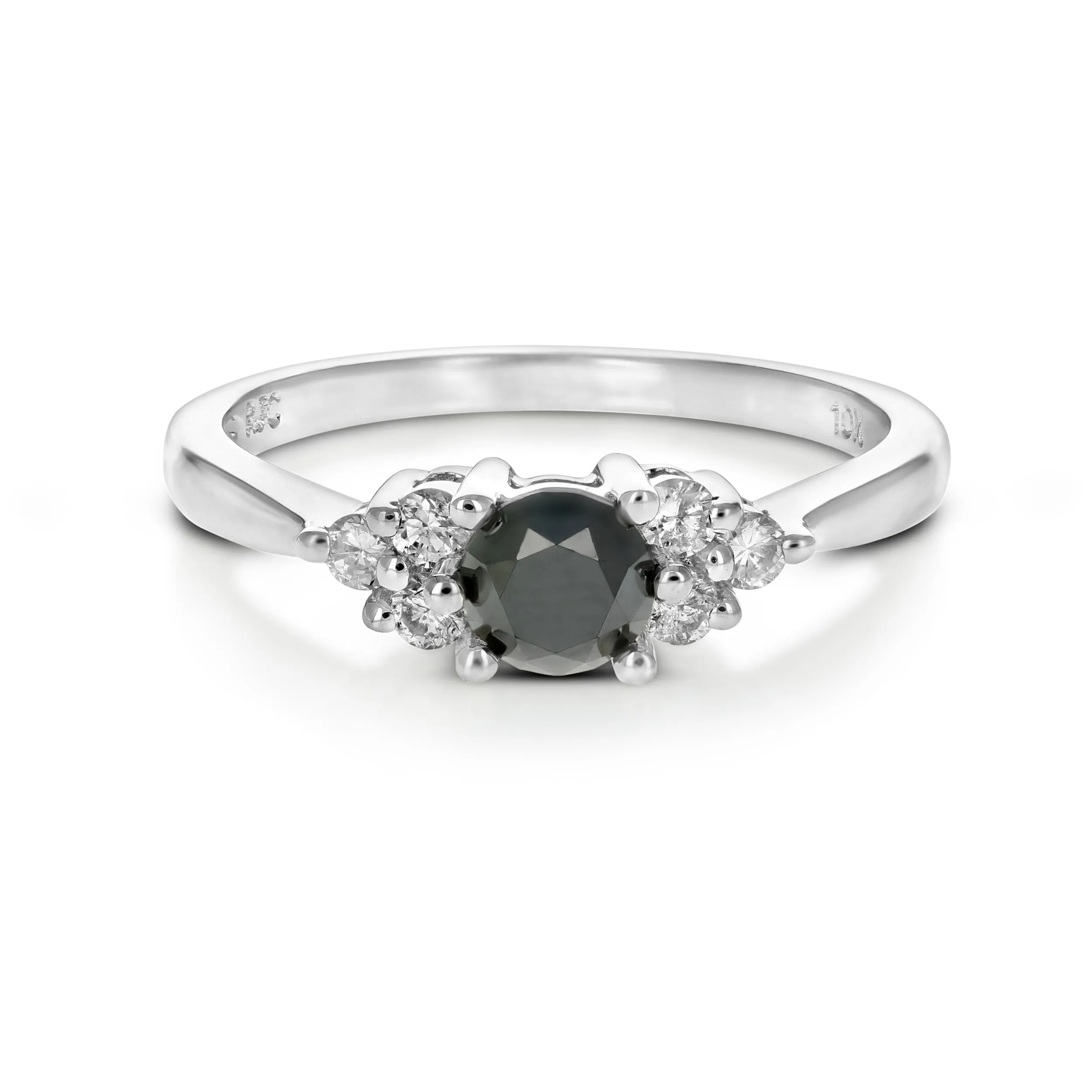 0.70 cttw Black and White Diamond 3 Stone Ring 10K White Gold Bridal