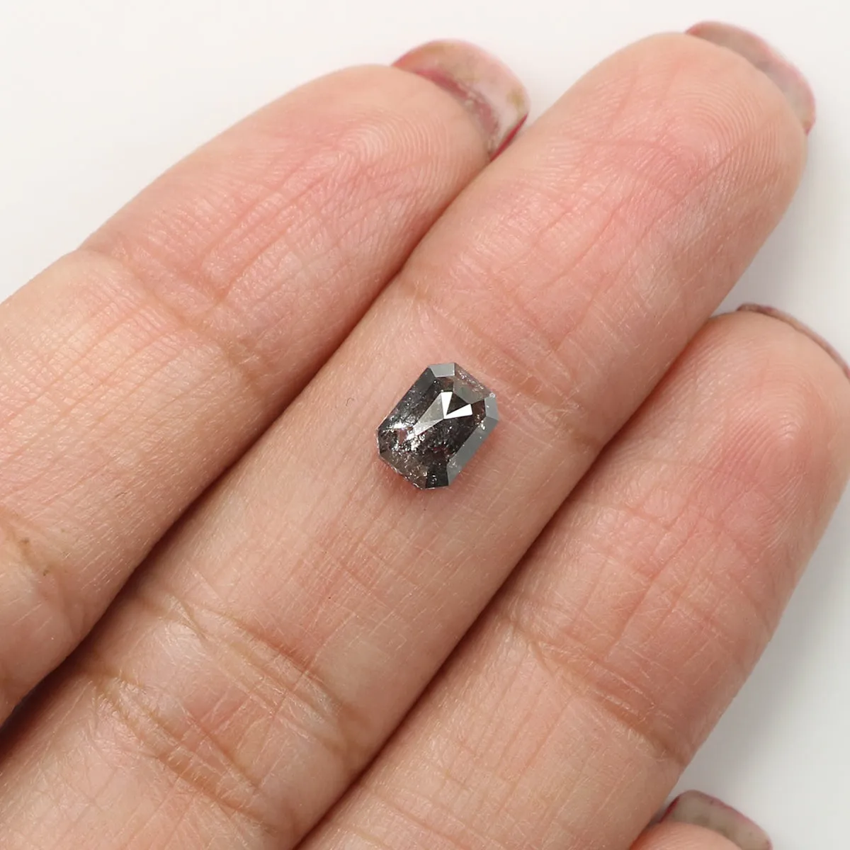 0.92 CT Natural Loose Emerald Shape Diamond Salt And Pepper Emerald Diamond 6.20 MM Black Grey Color Emerald Shape Rose Cut Diam