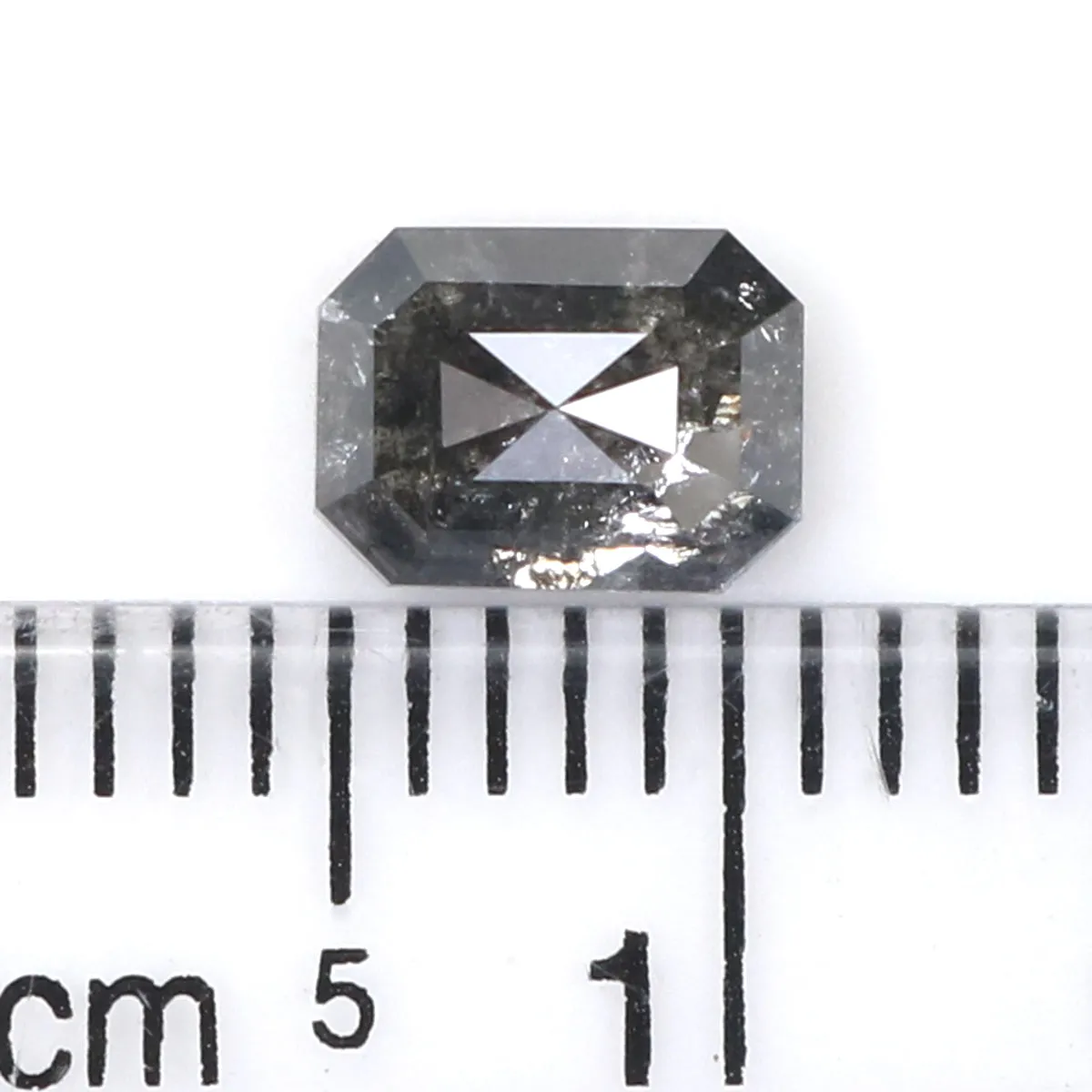 0.92 CT Natural Loose Emerald Shape Diamond Salt And Pepper Emerald Diamond 6.20 MM Black Grey Color Emerald Shape Rose Cut Diam