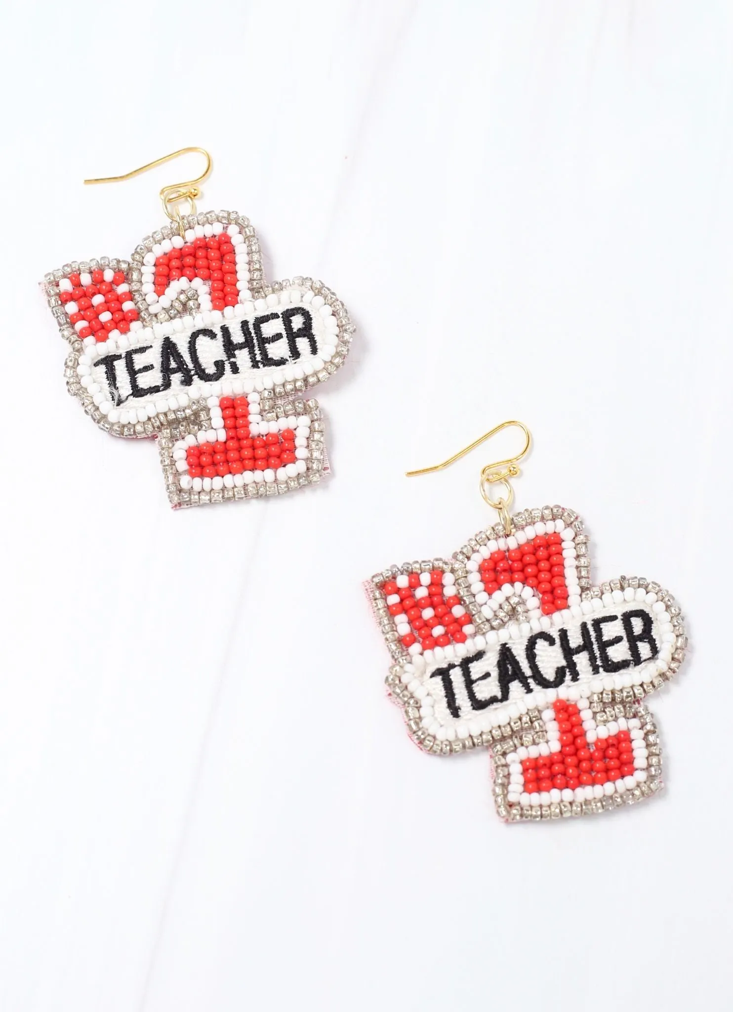 #1 Teacher Beaded Earring RED