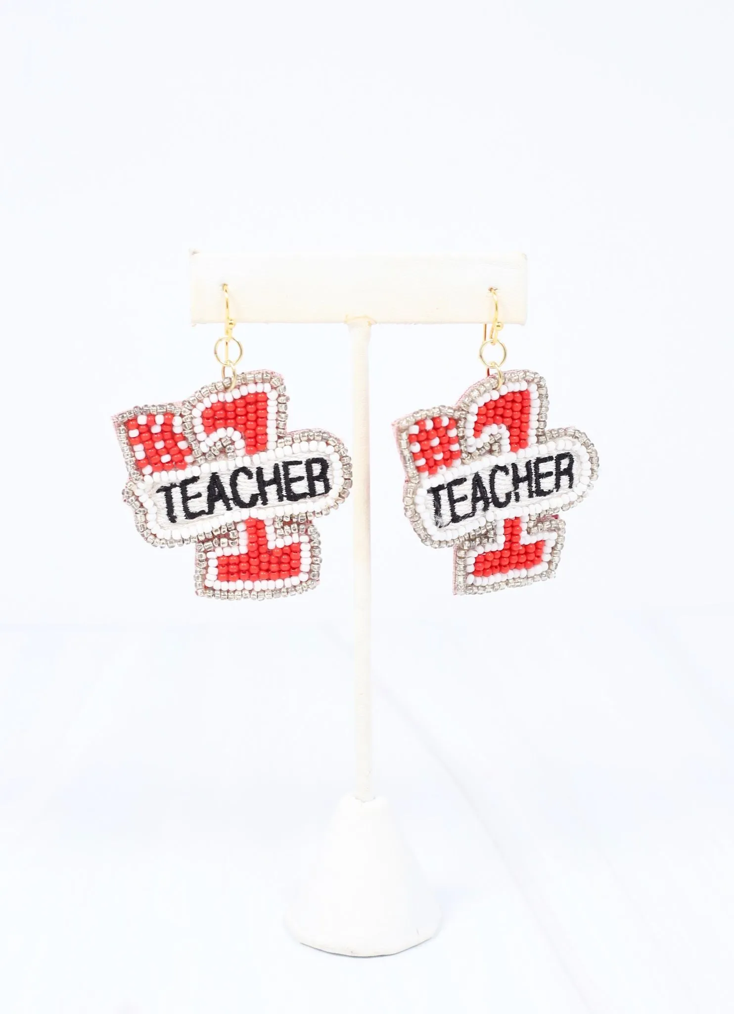 #1 Teacher Beaded Earring RED