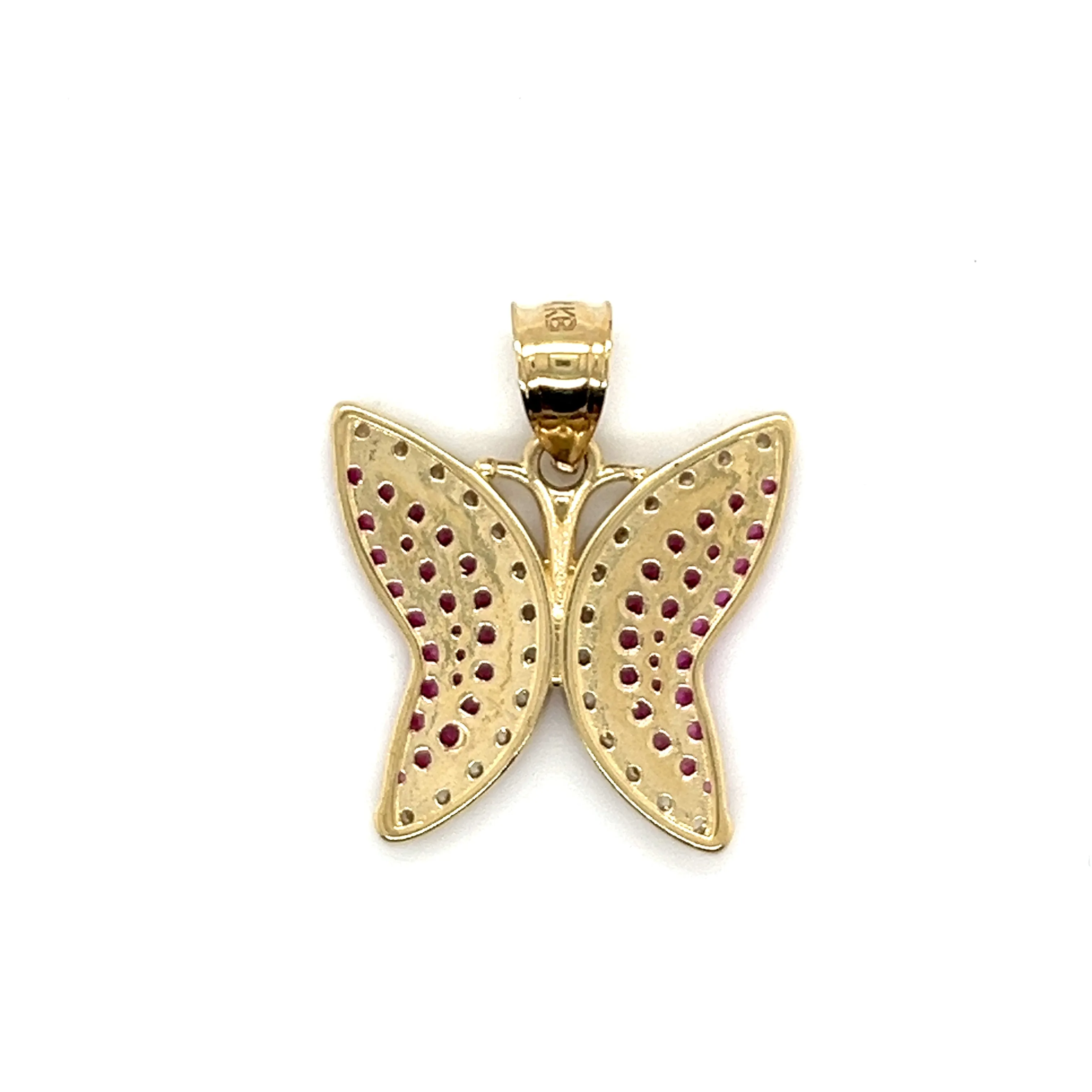 14K Gold Pink Colored CZ Butterfly Pendant