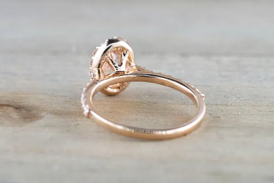 14k Rose Gold Diamond Pink Peach Sapphire Halo Engagement Ring