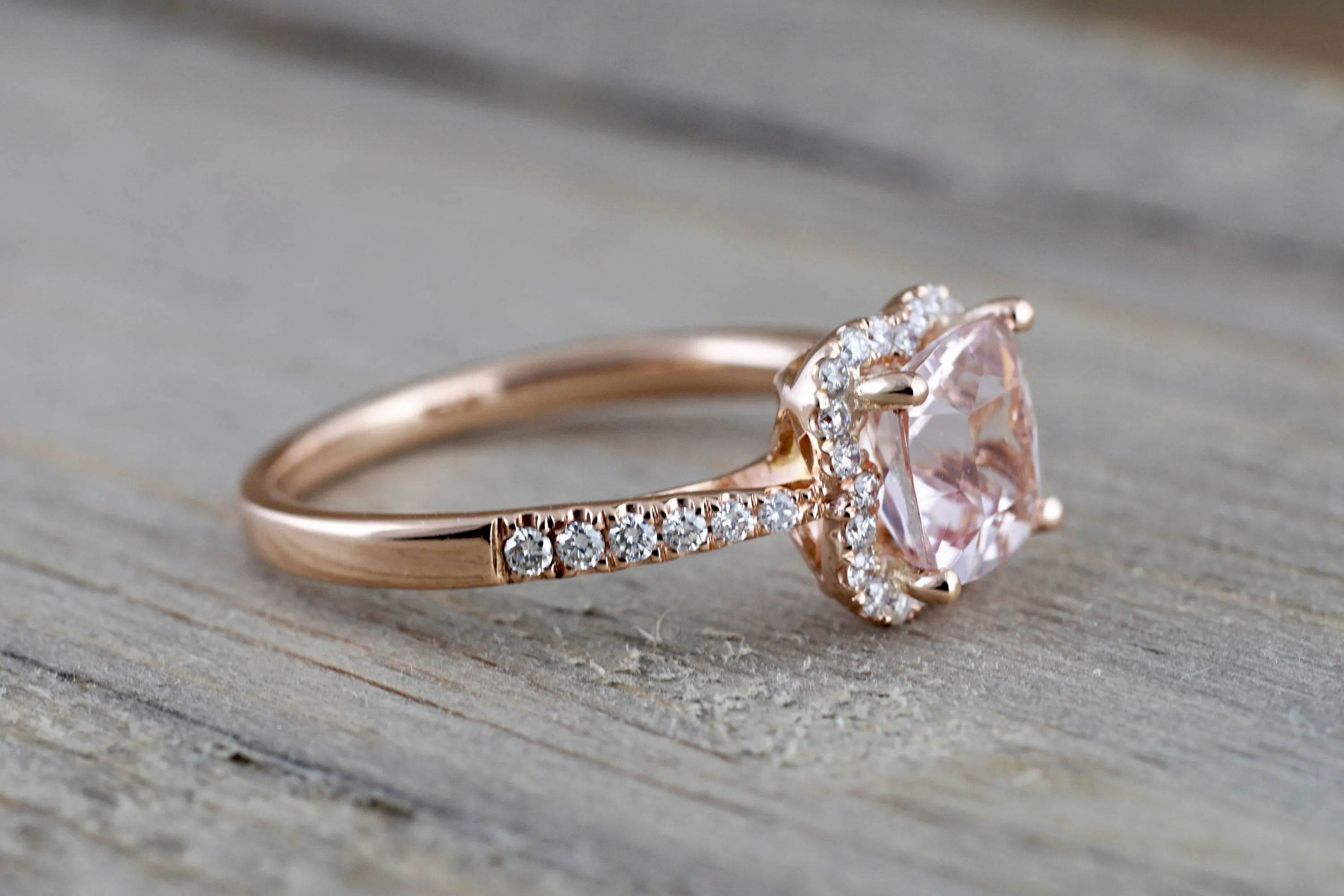 14k Rose Gold Morganite Flower Clover Diamond Halo Engagement Promise Ring Pink Peach