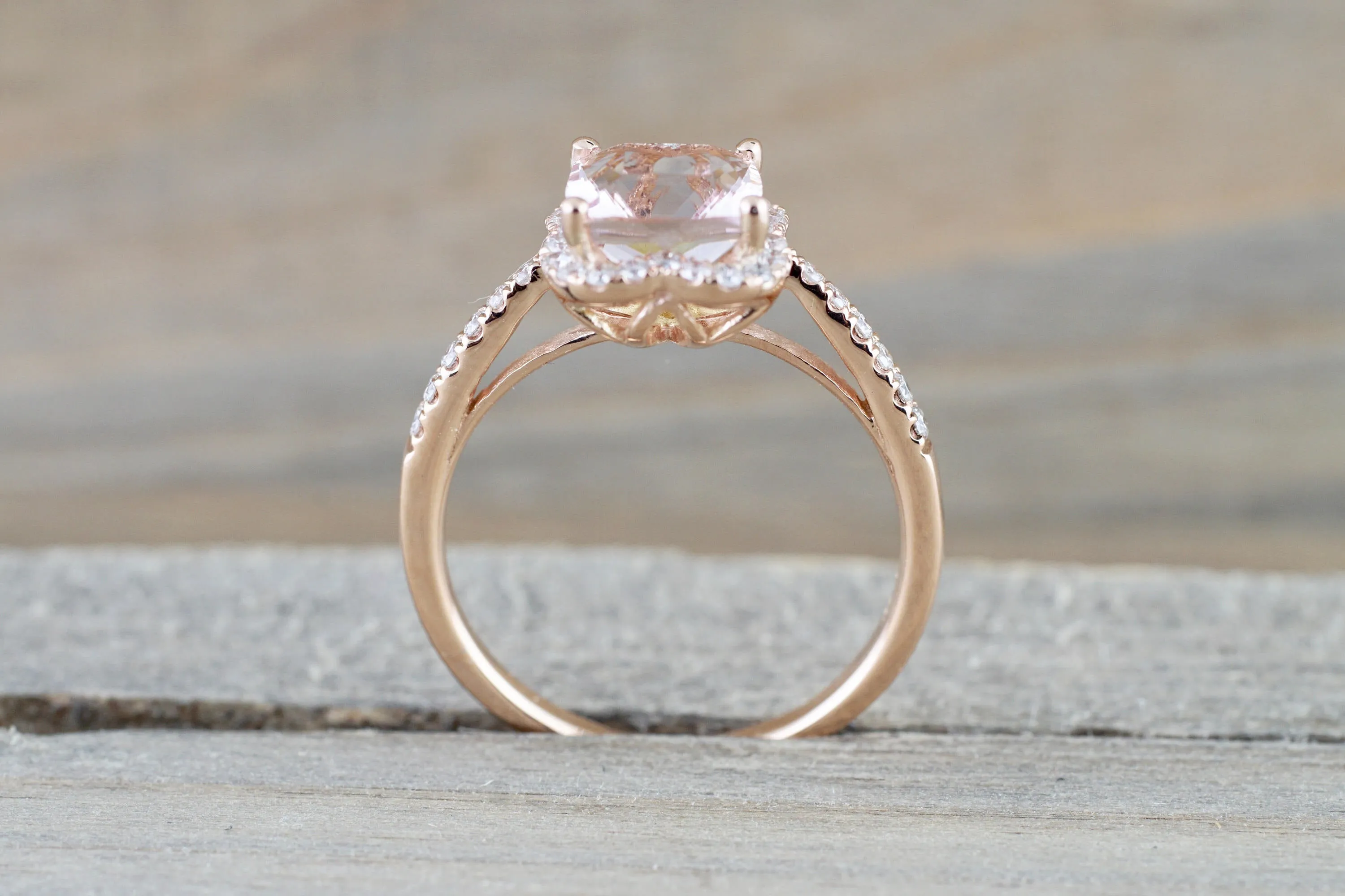 14k Rose Gold Morganite Flower Clover Diamond Halo Engagement Promise Ring Pink Peach