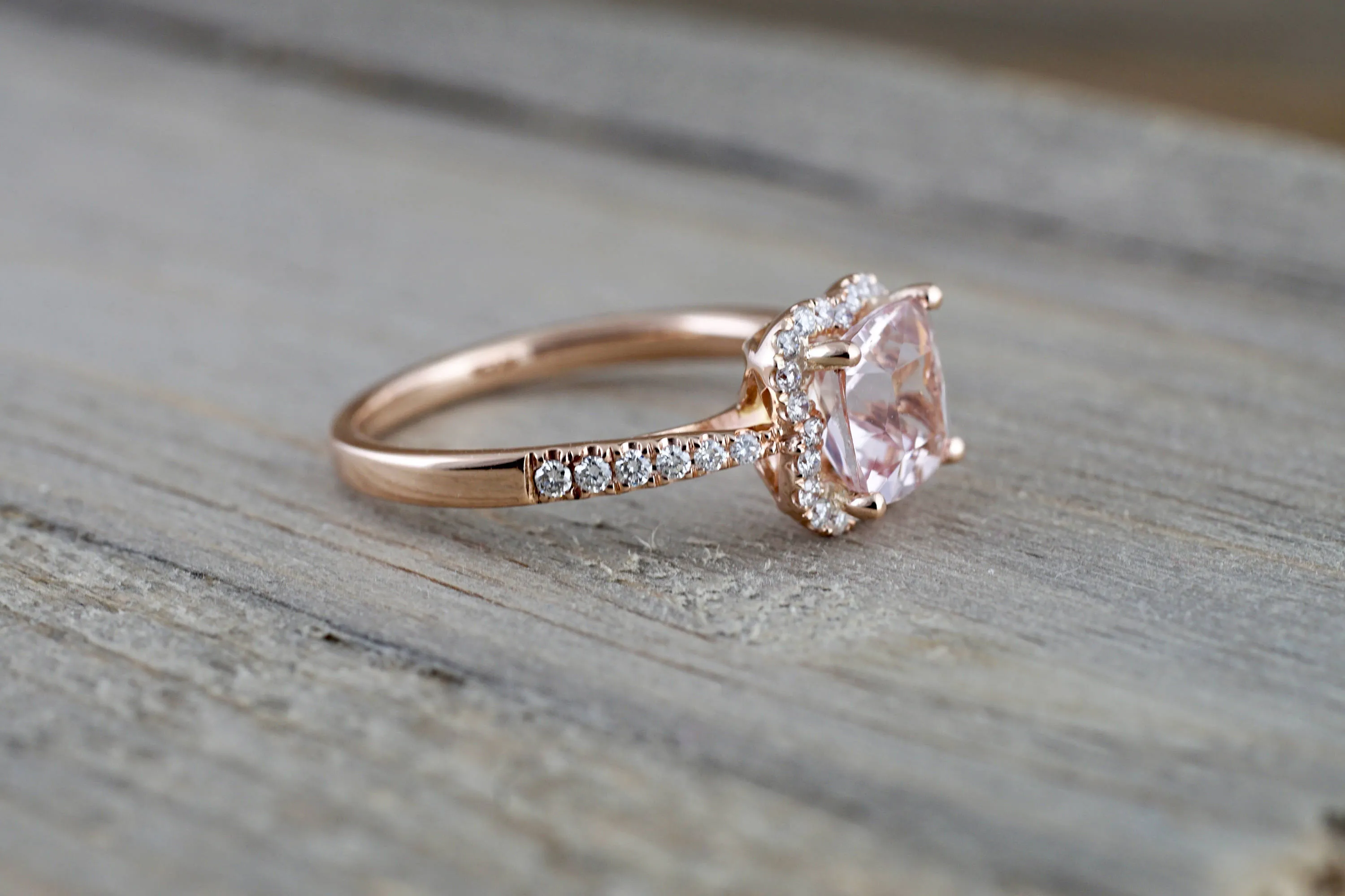 14k Rose Gold Morganite Flower Clover Diamond Halo Engagement Promise Ring Pink Peach