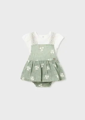 1836 - Dungaree skirt set for newborn girl - Eucalyptus