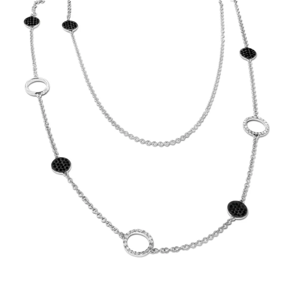 18K White Gold Black and White Diamond Circle Necklace 2.00CT