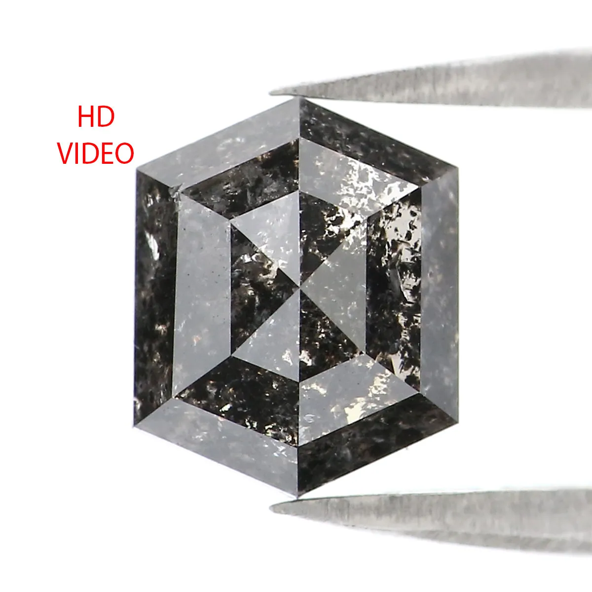 1.93 CT Natural Loose Hexagon Shape Diamond Salt And Pepper Hexagon Diamond 7.95 MM Black Grey Color Hexagon Shape Rose Cut Diam