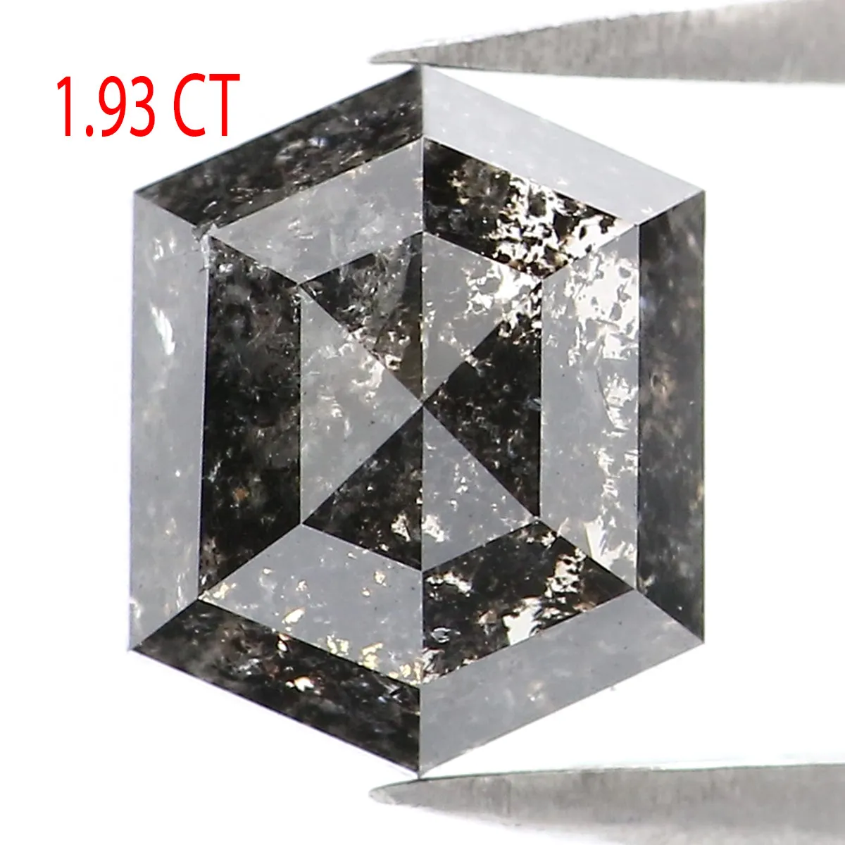 1.93 CT Natural Loose Hexagon Shape Diamond Salt And Pepper Hexagon Diamond 7.95 MM Black Grey Color Hexagon Shape Rose Cut Diam