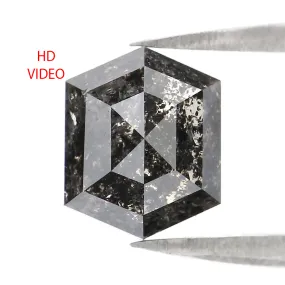 1.93 CT Natural Loose Hexagon Shape Diamond Salt And Pepper Hexagon Diamond 7.95 MM Black Grey Color Hexagon Shape Rose Cut Diam