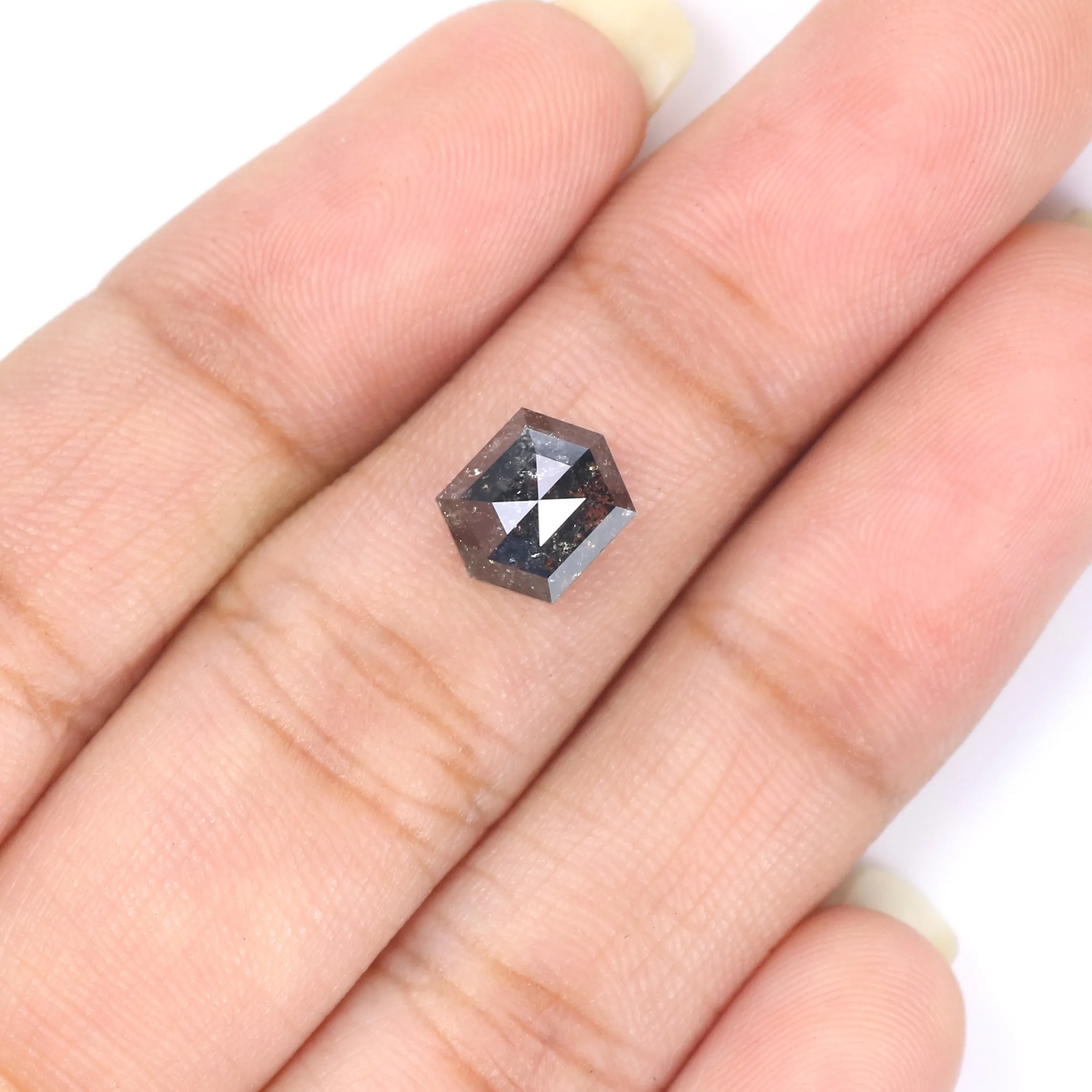 1.93 CT Natural Loose Hexagon Shape Diamond Salt And Pepper Hexagon Diamond 7.95 MM Black Grey Color Hexagon Shape Rose Cut Diam