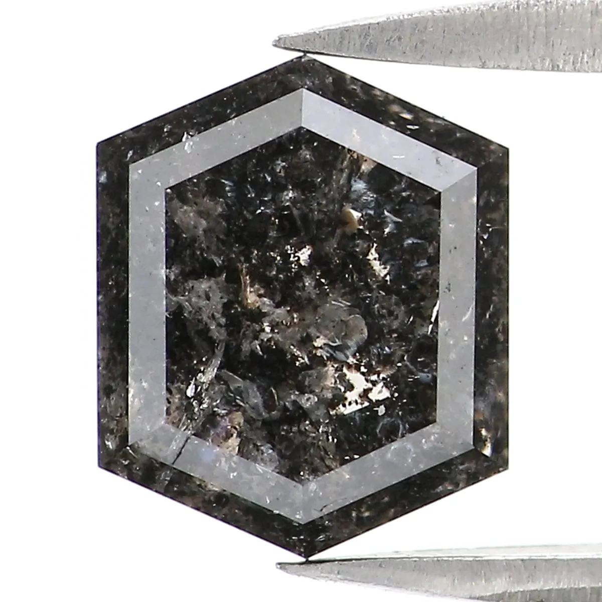 1.93 CT Natural Loose Hexagon Shape Diamond Salt And Pepper Hexagon Diamond 7.95 MM Black Grey Color Hexagon Shape Rose Cut Diam