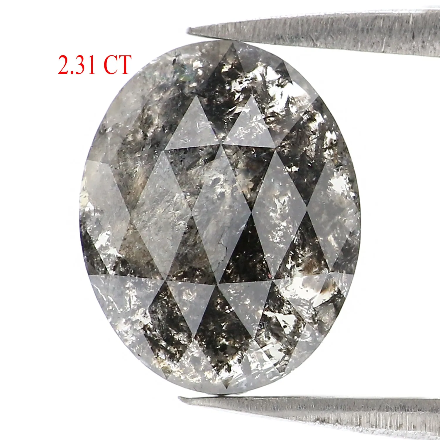 2.31 CT Natural Loose Oval Shape Diamond Salt And Pepper Oval Shape Diamond 10.05 MM Natural Black Grey Color Oval Rose Cut Diam