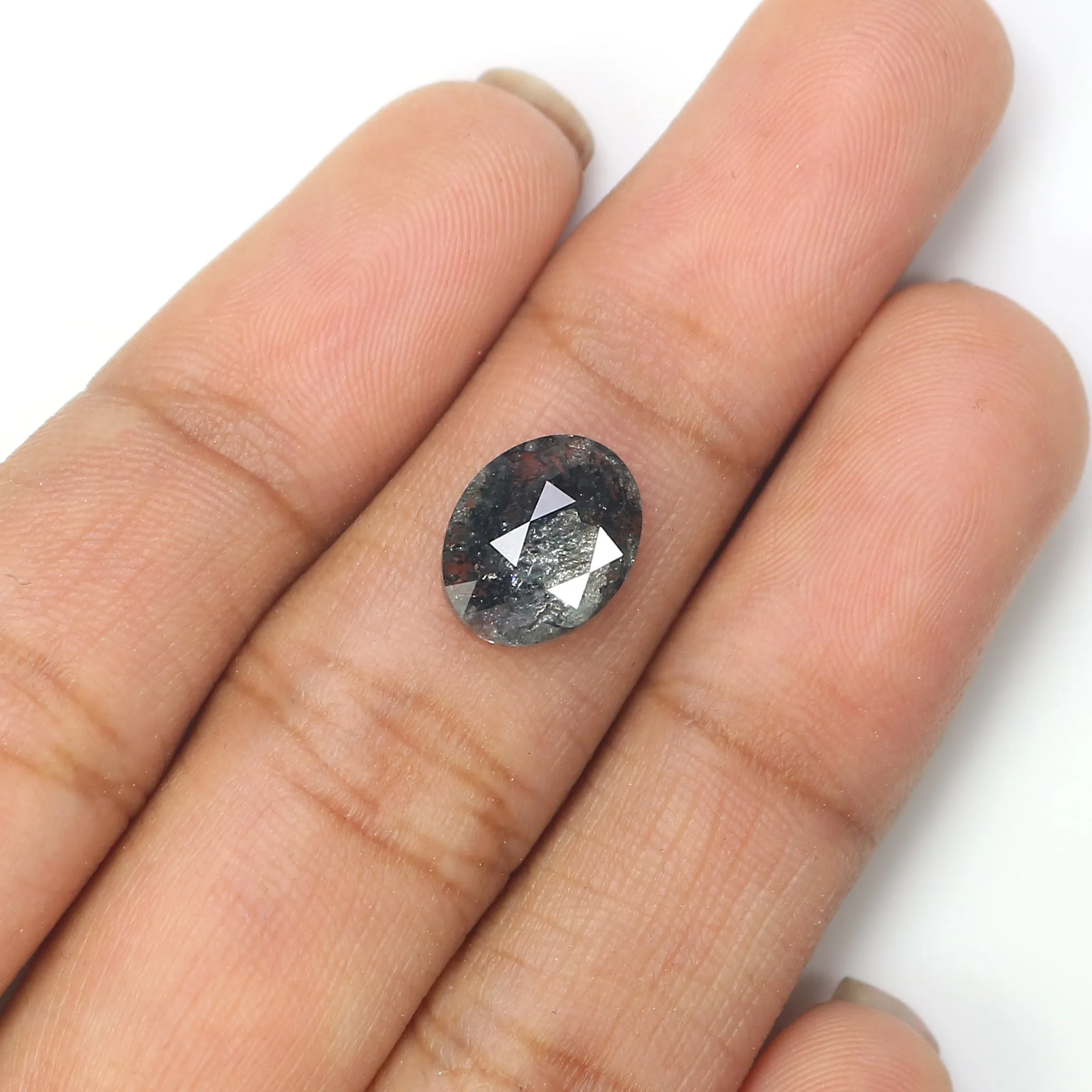 2.31 CT Natural Loose Oval Shape Diamond Salt And Pepper Oval Shape Diamond 10.05 MM Natural Black Grey Color Oval Rose Cut Diam