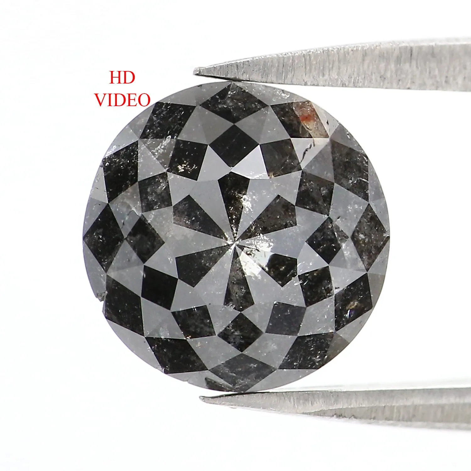 2.97 Ct Natural Loose Round Rose Cut Diamond Black Grey Color Rose Cut Diamond 8.85 MM Natural Loose Salt And Pepper Rose Cut Di