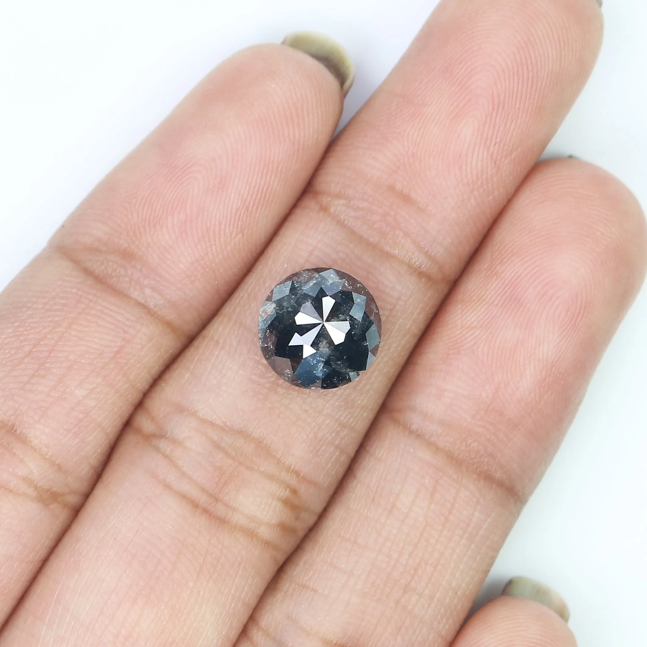 2.97 Ct Natural Loose Round Rose Cut Diamond Black Grey Color Rose Cut Diamond 8.85 MM Natural Loose Salt And Pepper Rose Cut Di