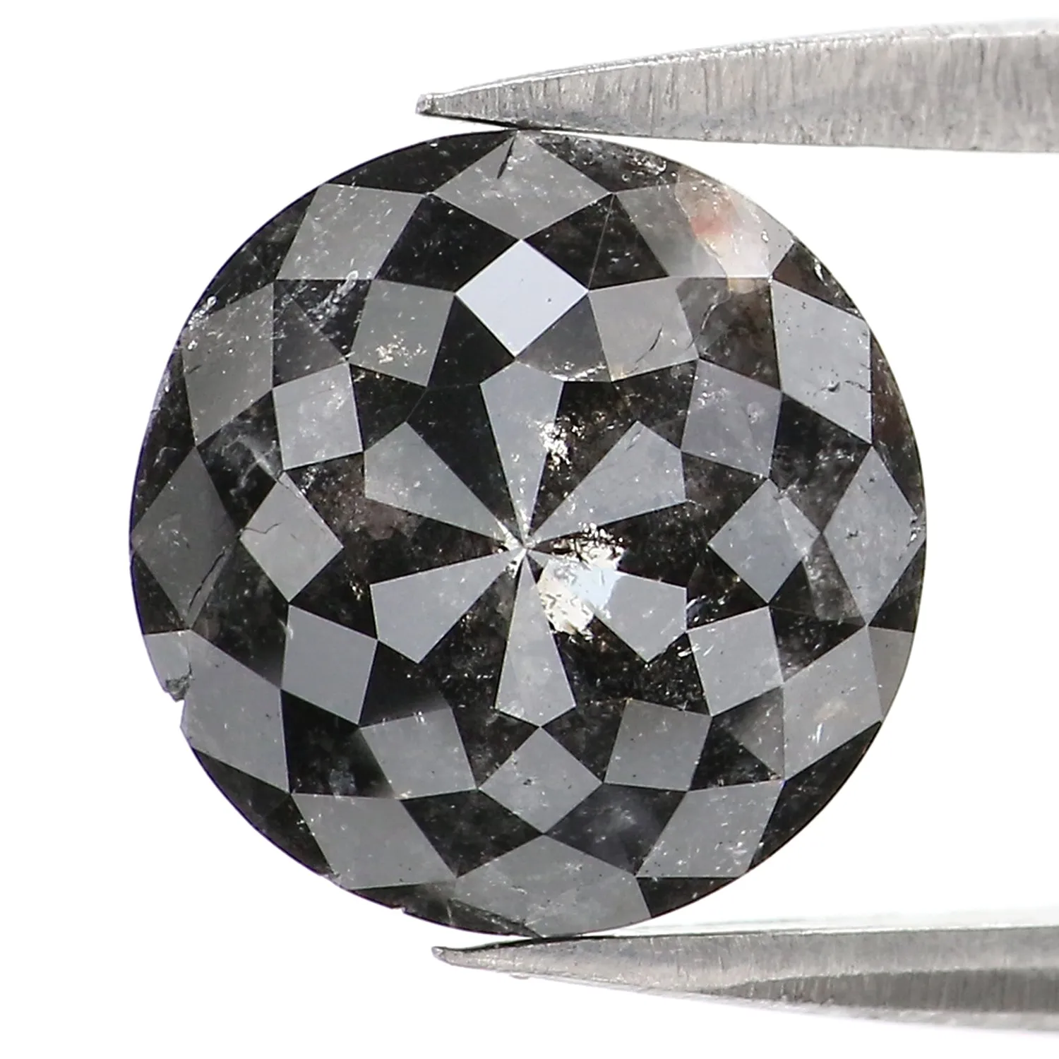 2.97 Ct Natural Loose Round Rose Cut Diamond Black Grey Color Rose Cut Diamond 8.85 MM Natural Loose Salt And Pepper Rose Cut Di