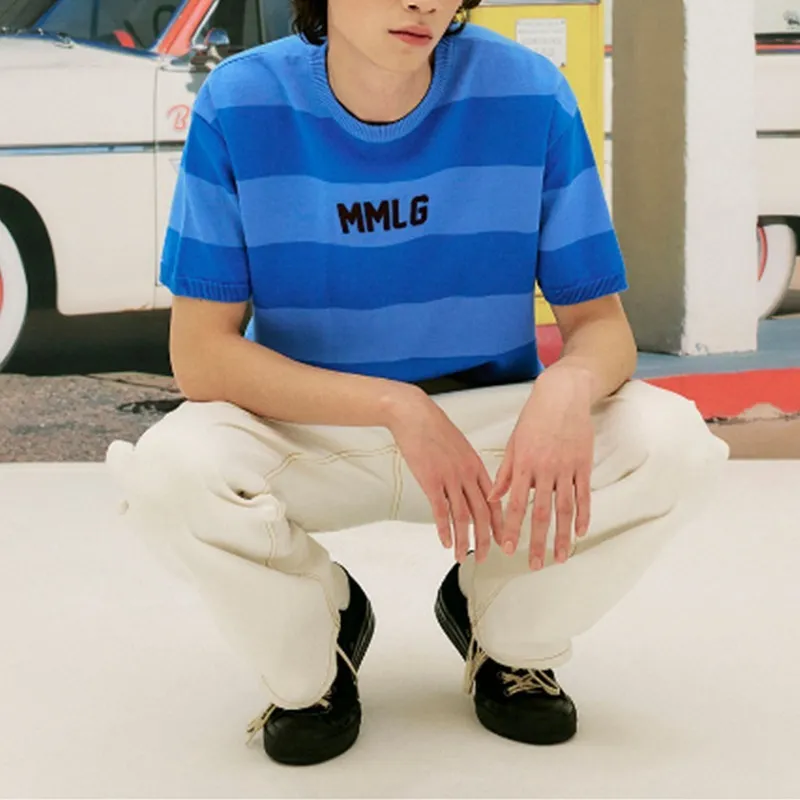 87MM  |Stripes Unisex Street Style Cotton Short Sleeves Logo