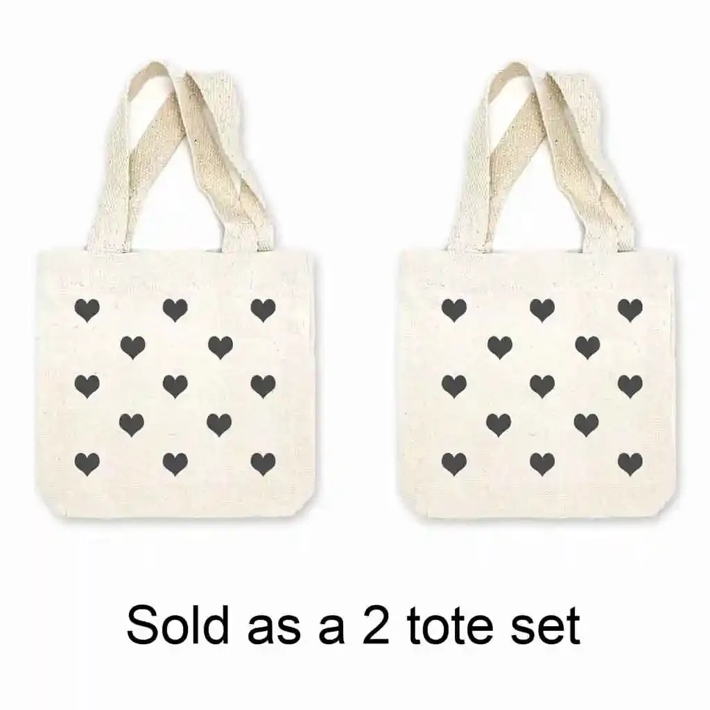 All Over Hearts Mini Tote Bags - Sold as set of 2