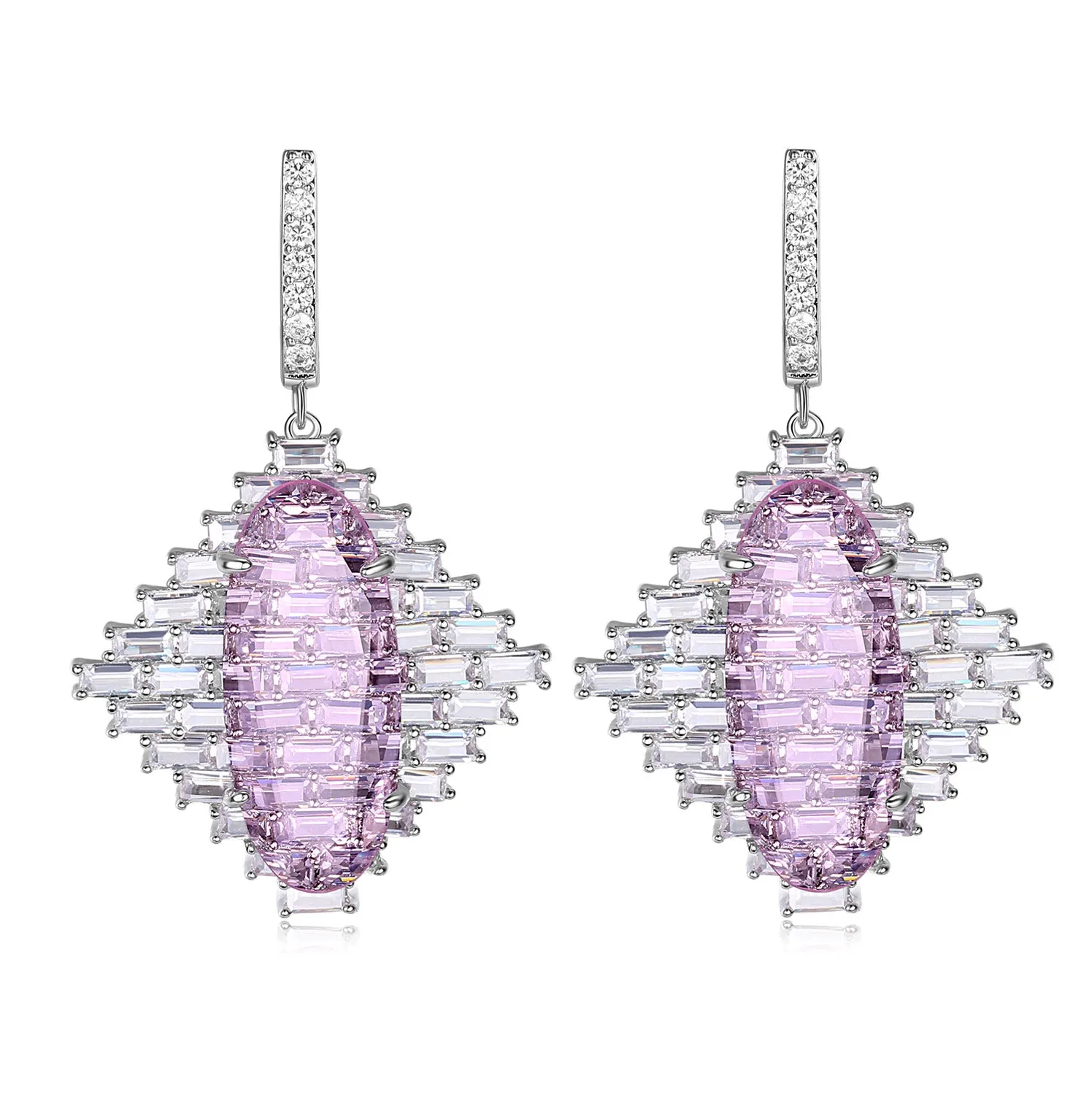 Audrey Pink Stone & Baguette CZ Earrings