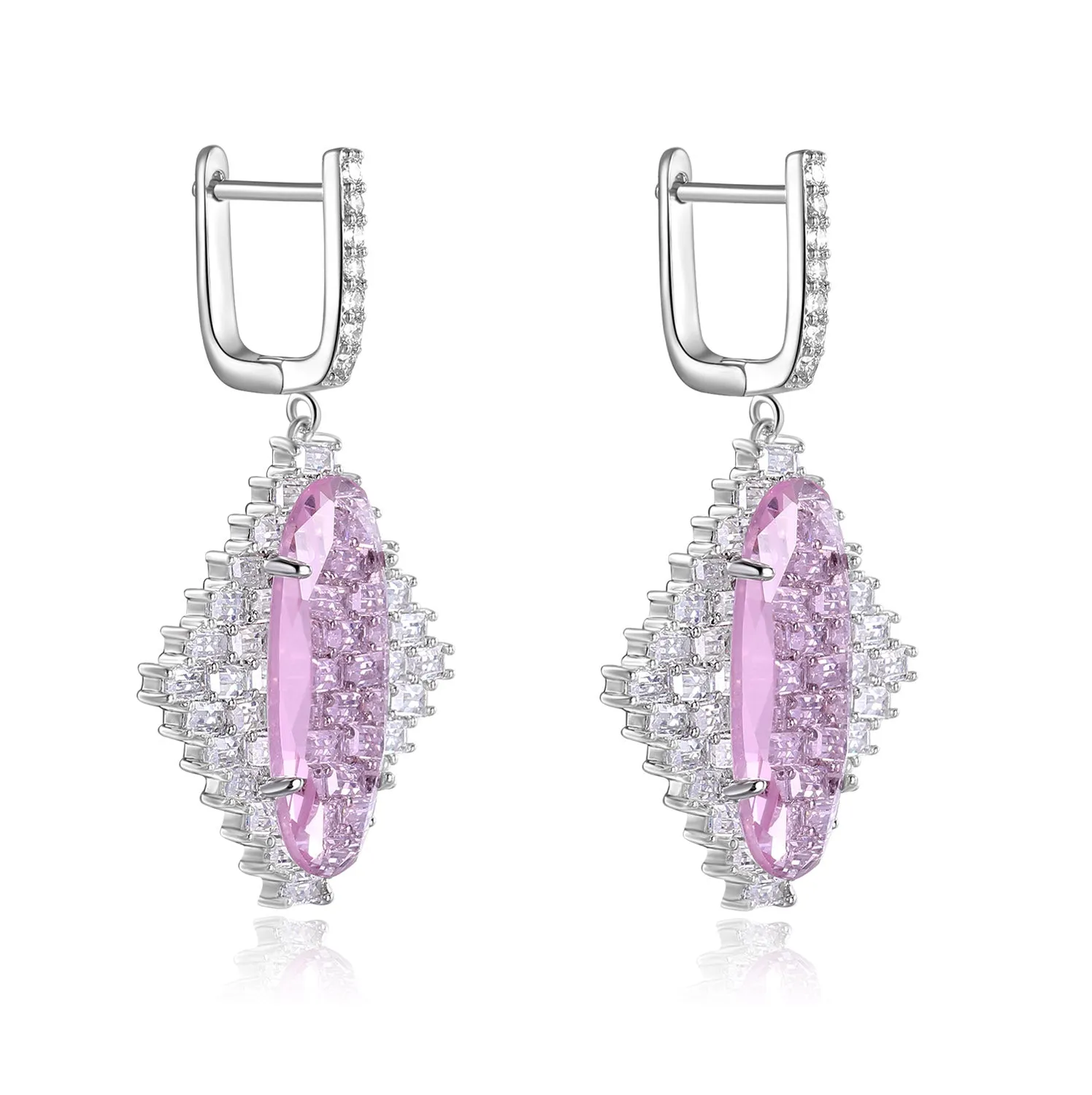 Audrey Pink Stone & Baguette CZ Earrings