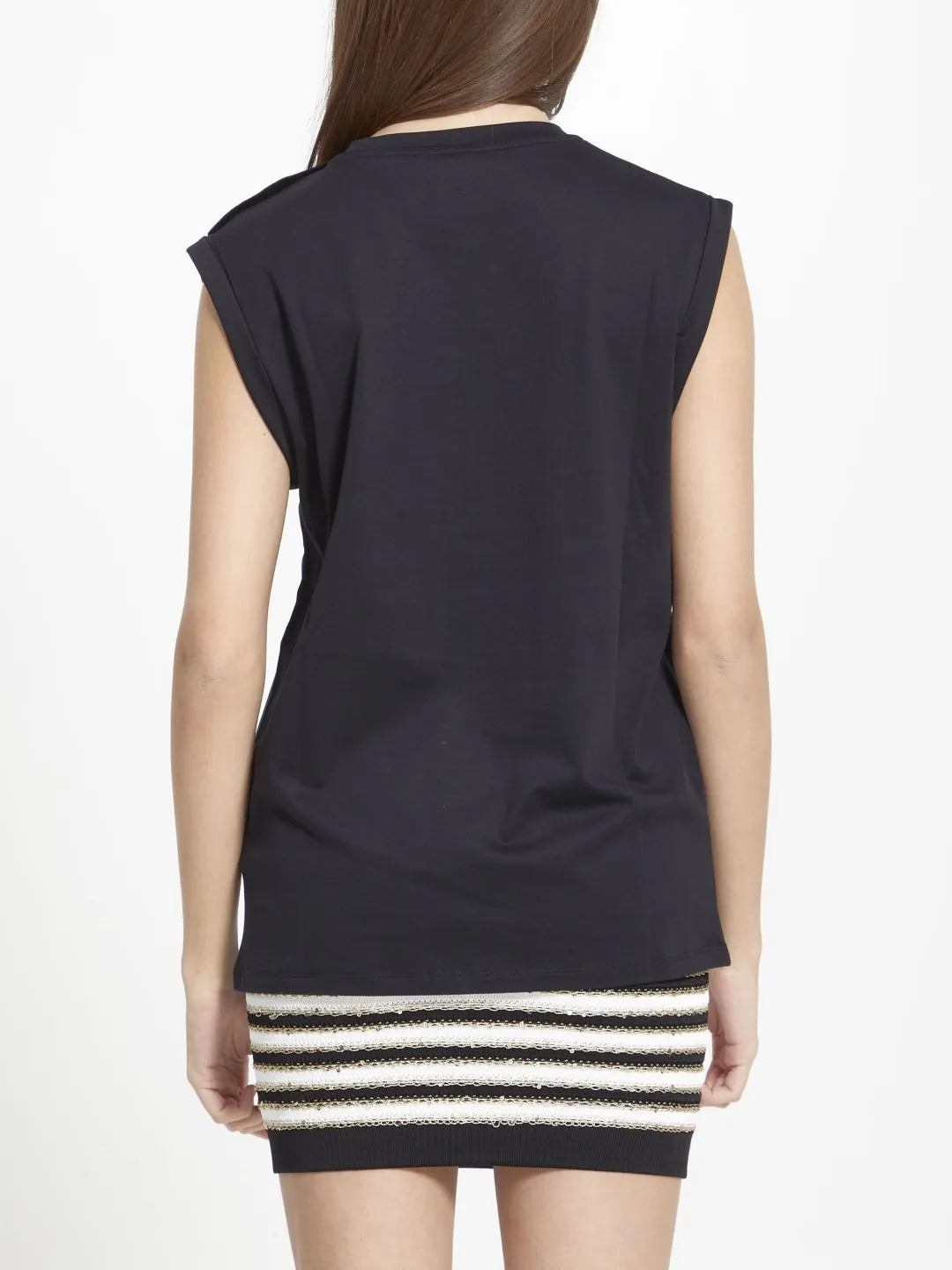 BALMAIN  |Crew Neck Sleeveless Street Style Cotton Logo