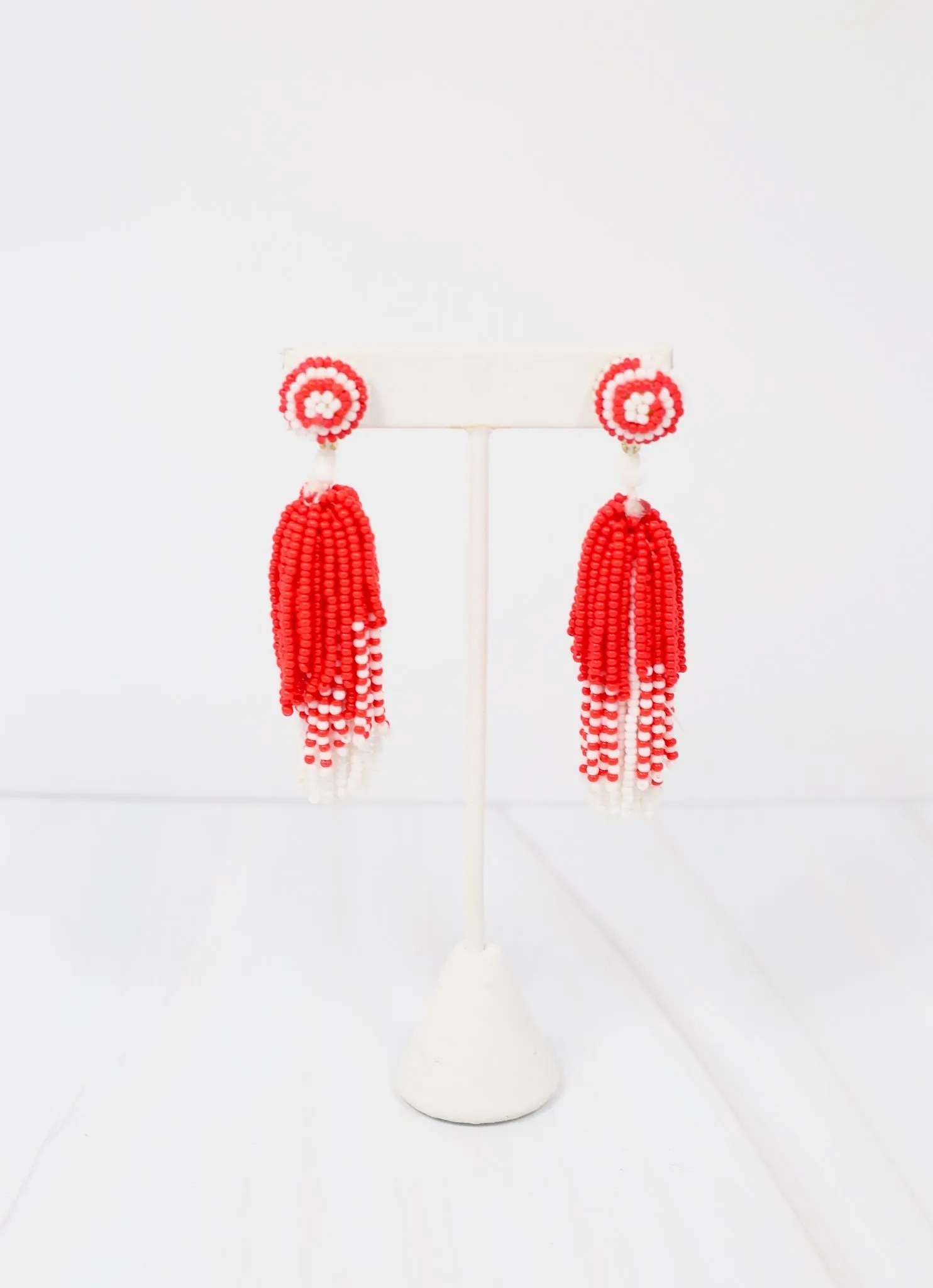 Beaded Tassel Earring RED