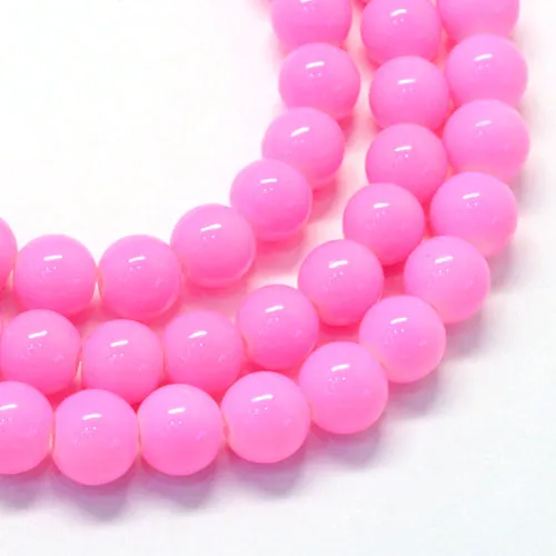 Beads, Glass, Opaque, Pearl Pink, Round, 8.5-9mm