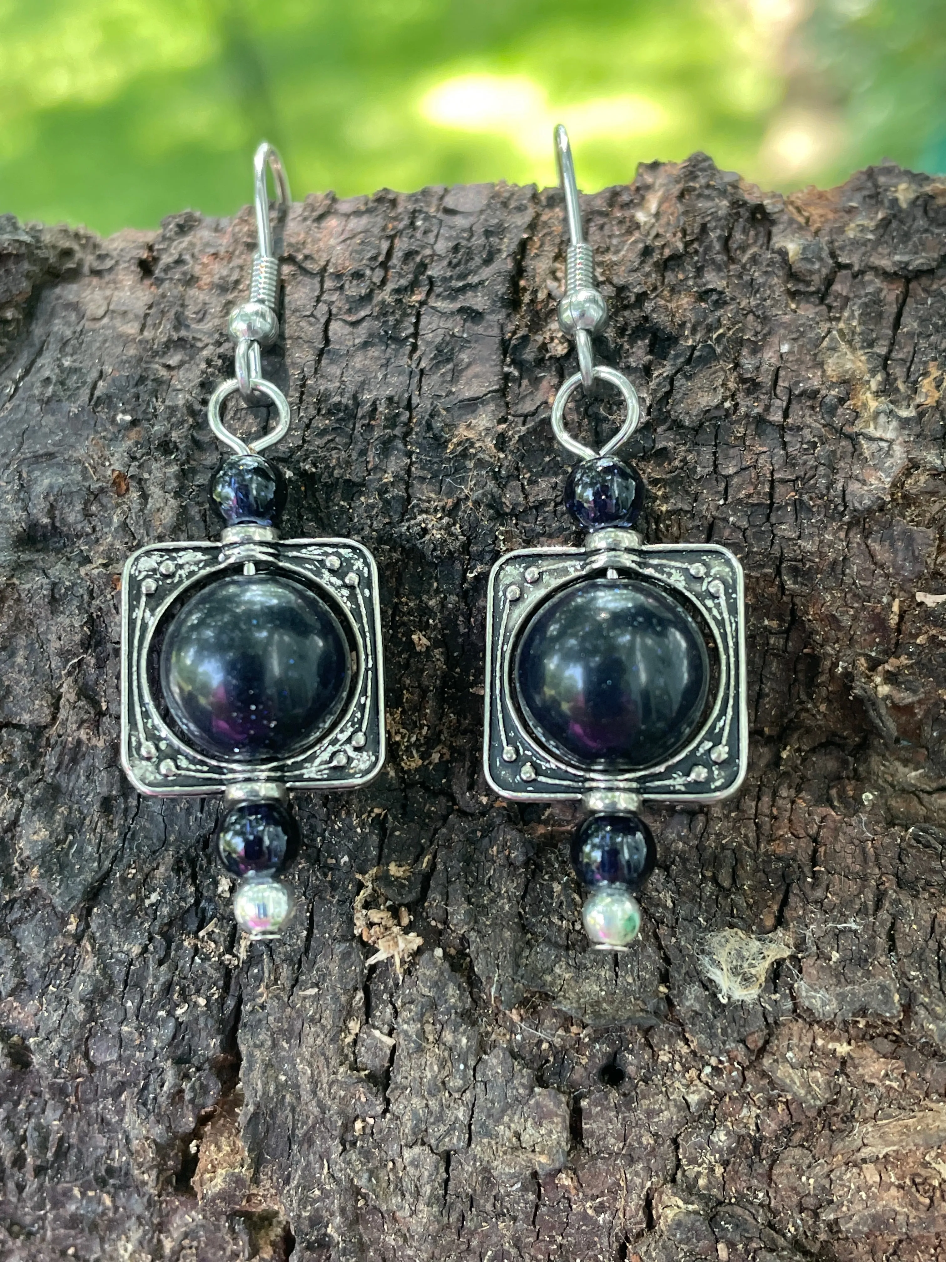 Blue Goldstone in Square Frame Earring