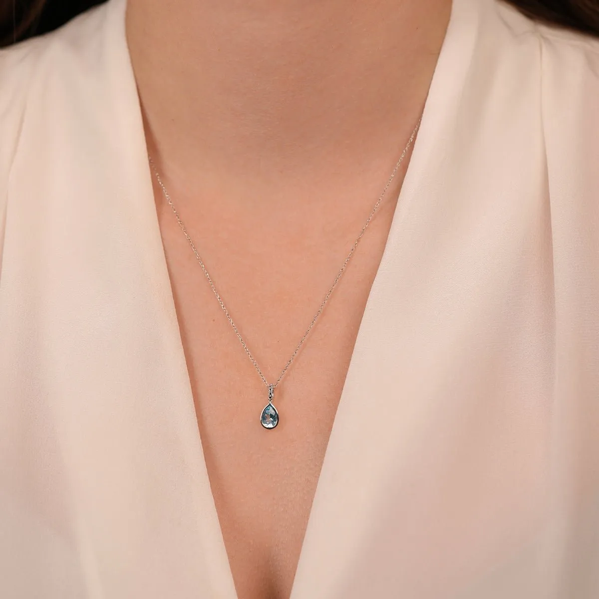 Blue Topaz Teardrop Pendant Necklace