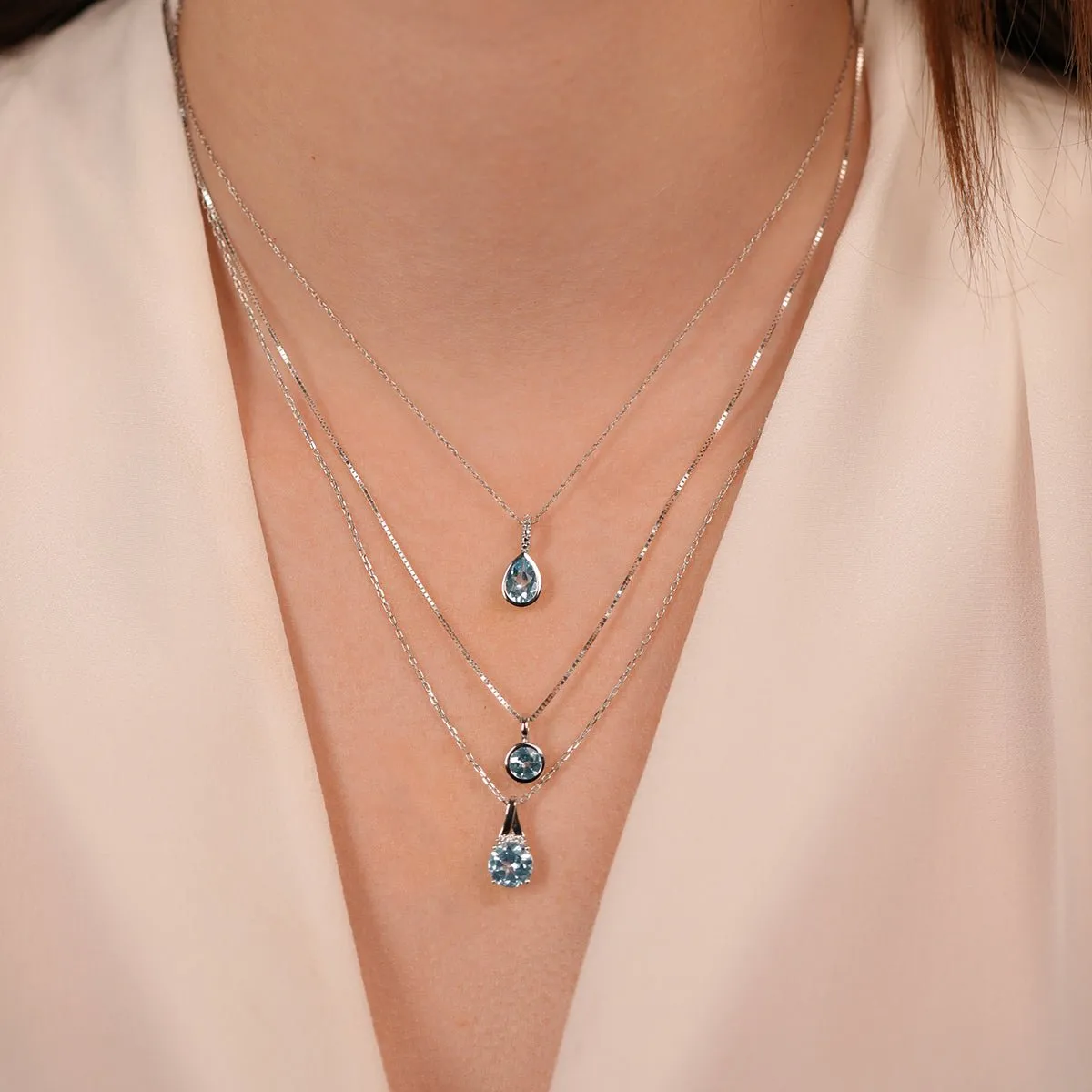 Blue Topaz Teardrop Pendant Necklace