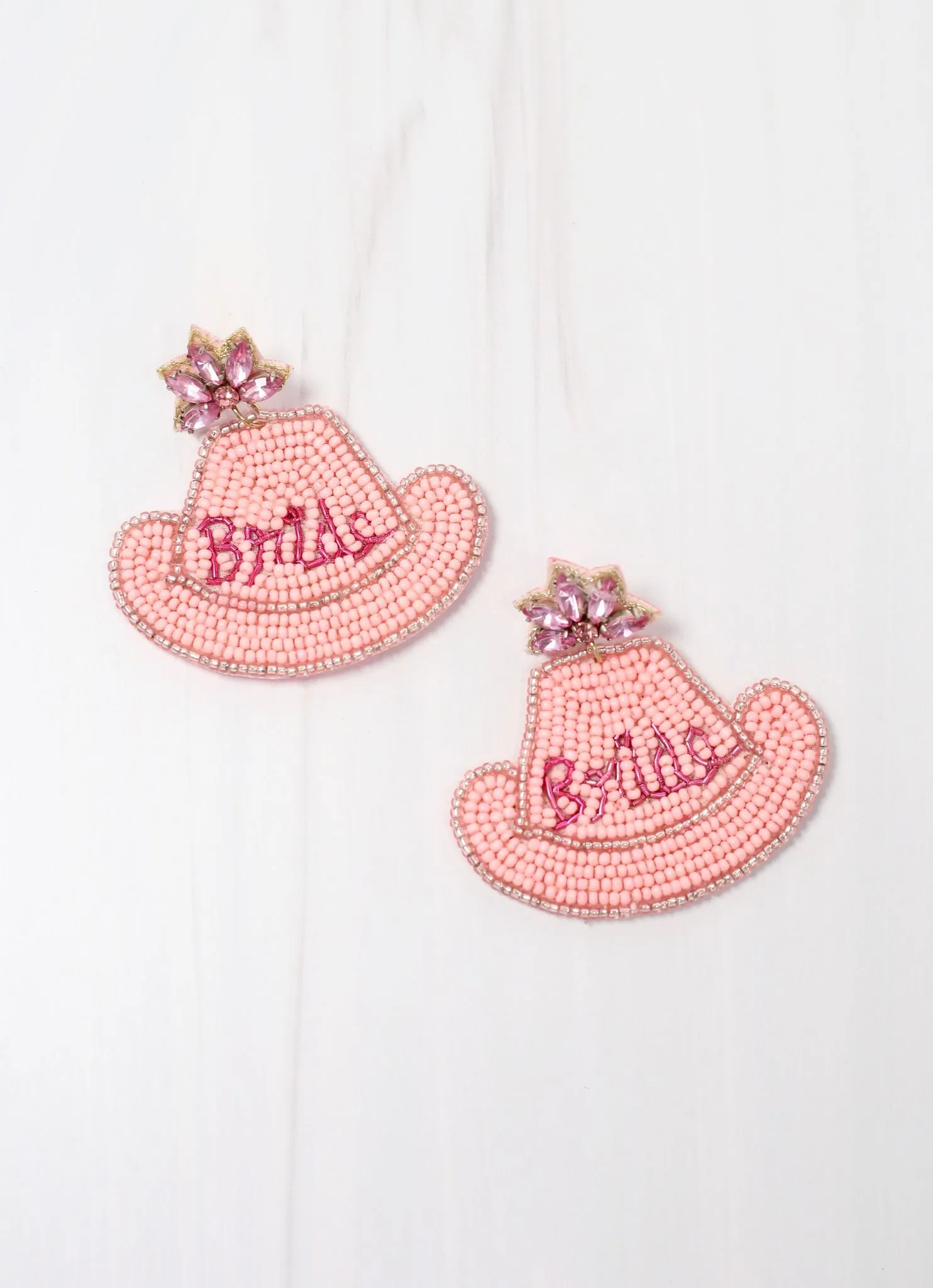 Bride Cowboy Hat Earring PINK