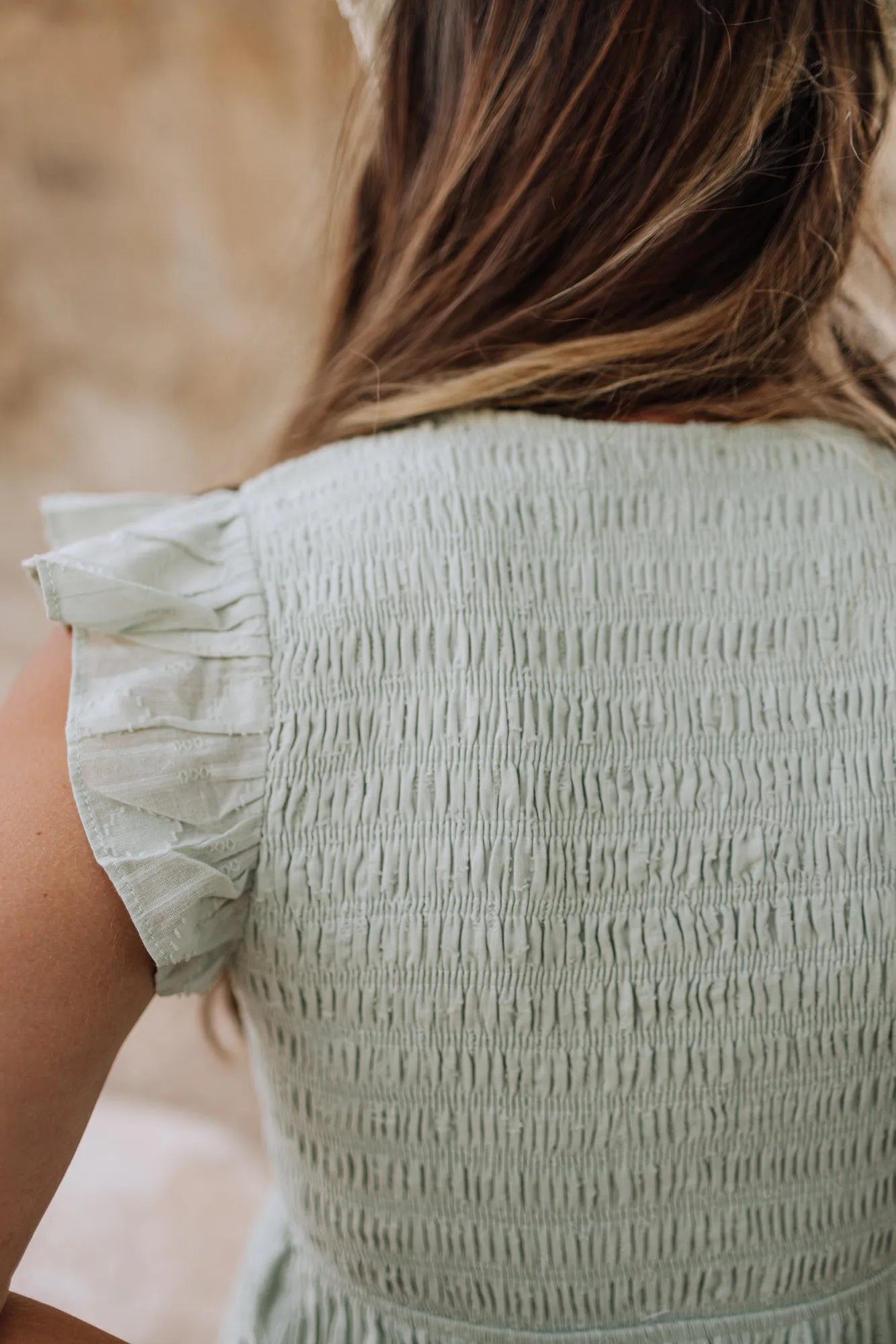 Carly Smocking Dress in Sage Green