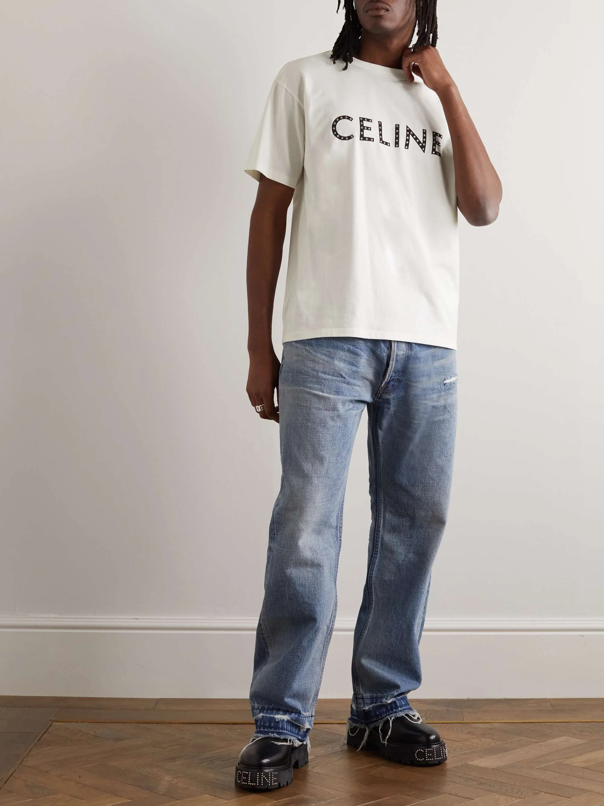 CELINE  |Crew Neck Star Cotton Short Sleeves Logo Luxury