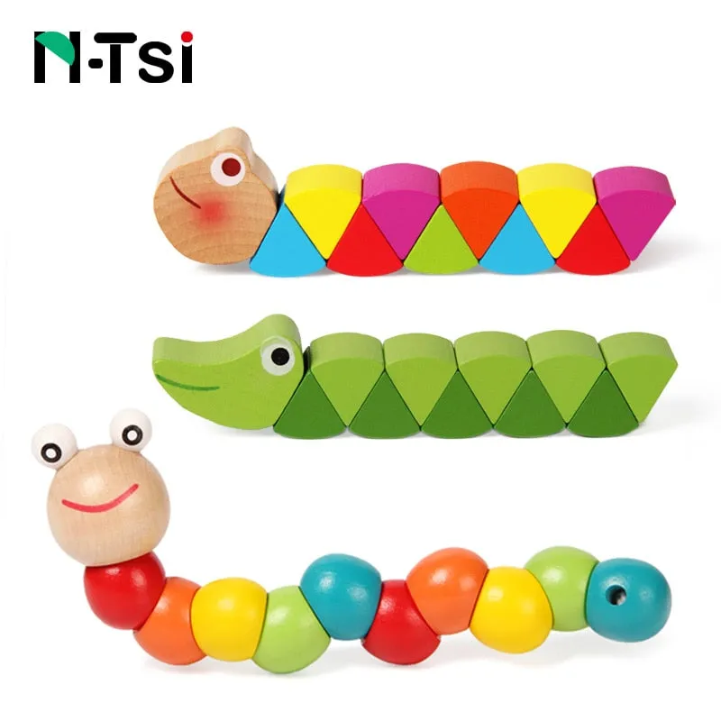 Colorful Wooden Worm Puzzles Kids Learning Educational Didactic Baby Development Toys Fingers Game for Children Montessori Gift