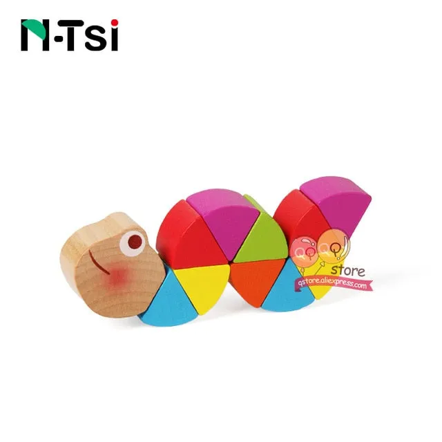 Colorful Wooden Worm Puzzles Kids Learning Educational Didactic Baby Development Toys Fingers Game for Children Montessori Gift