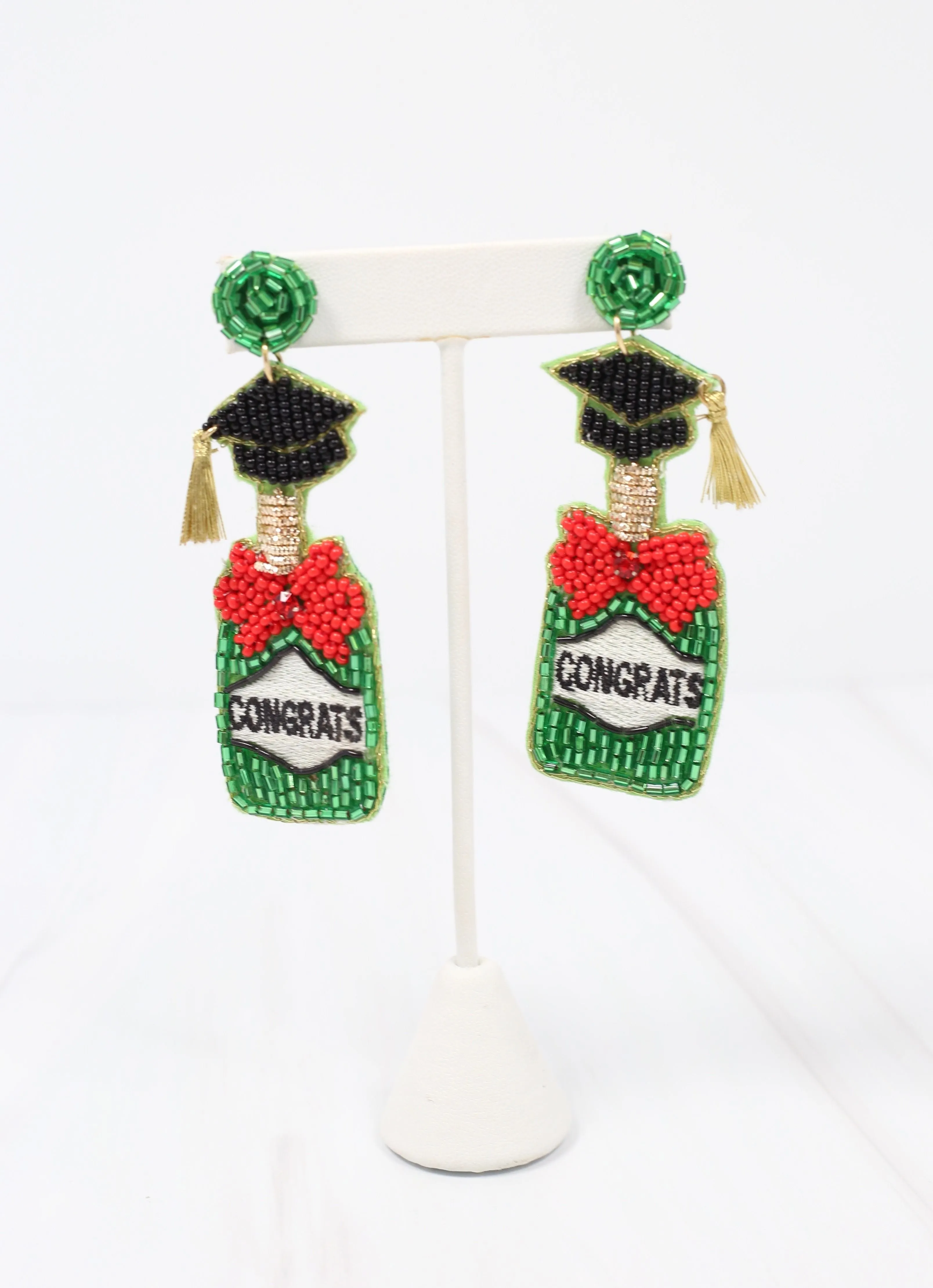 Congrats Grad Bottle Earring GREEN