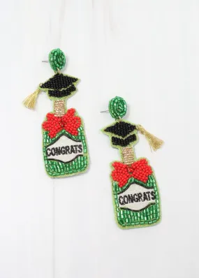 Congrats Grad Bottle Earring GREEN