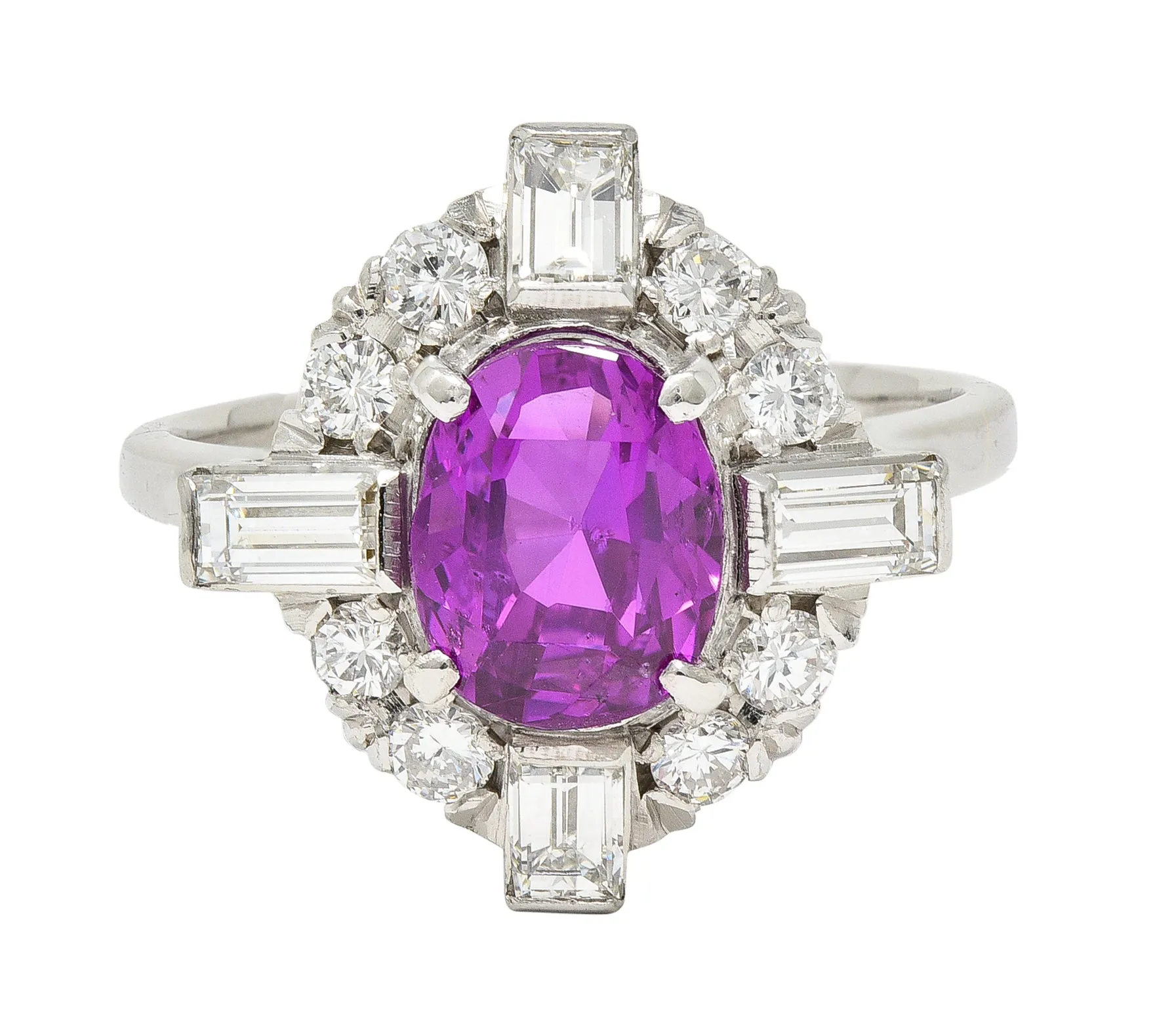 Contemporary 2.57 CTW Ceylon Pink Sapphire Diamond Platinum Vintage Cluster Ring GIA