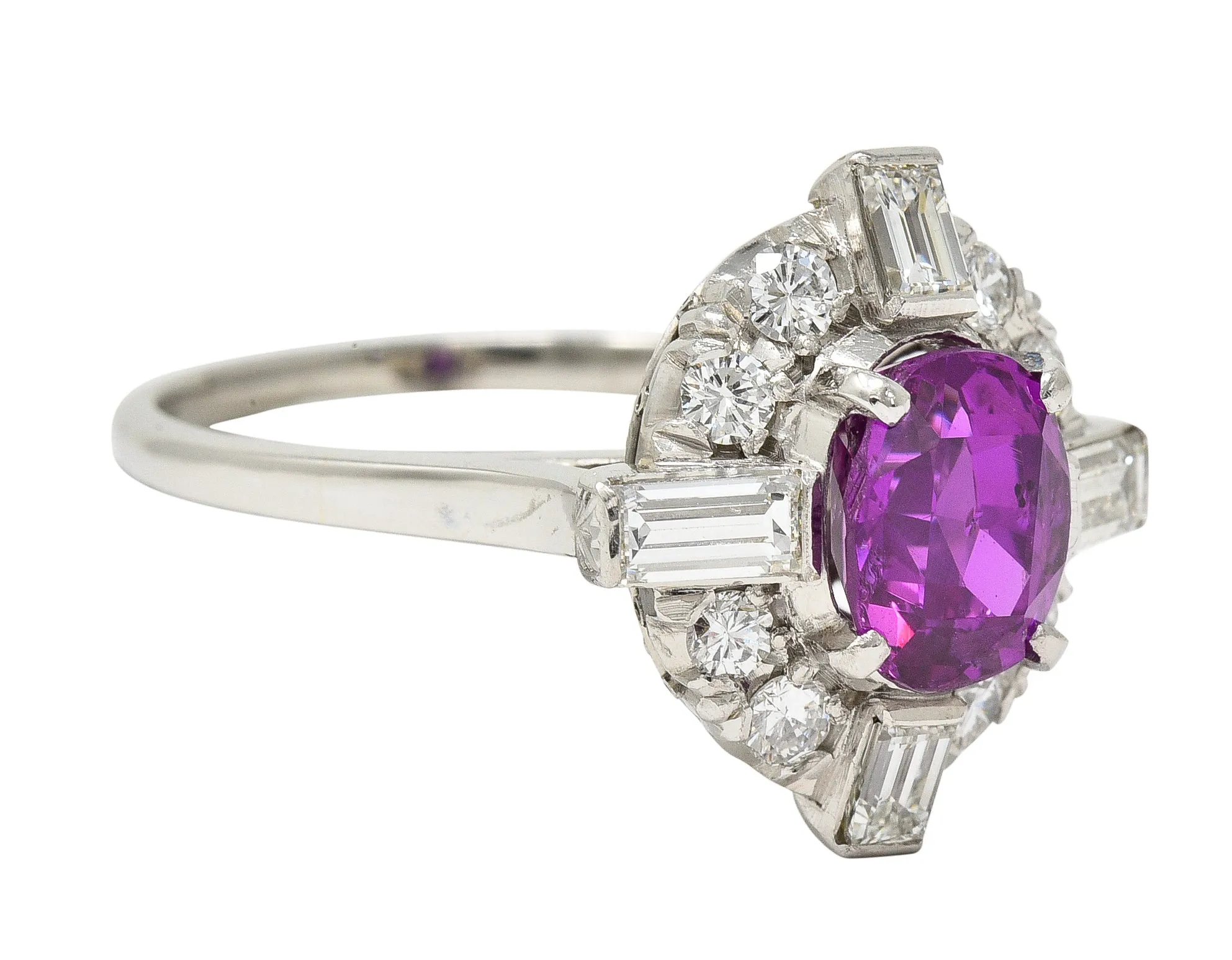 Contemporary 2.57 CTW Ceylon Pink Sapphire Diamond Platinum Vintage Cluster Ring GIA