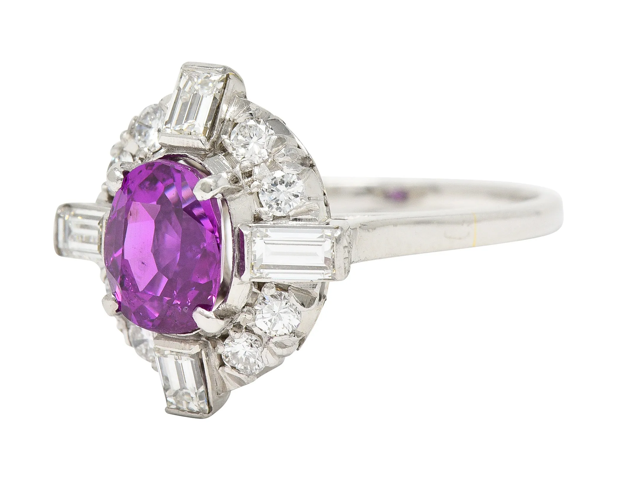 Contemporary 2.57 CTW Ceylon Pink Sapphire Diamond Platinum Vintage Cluster Ring GIA