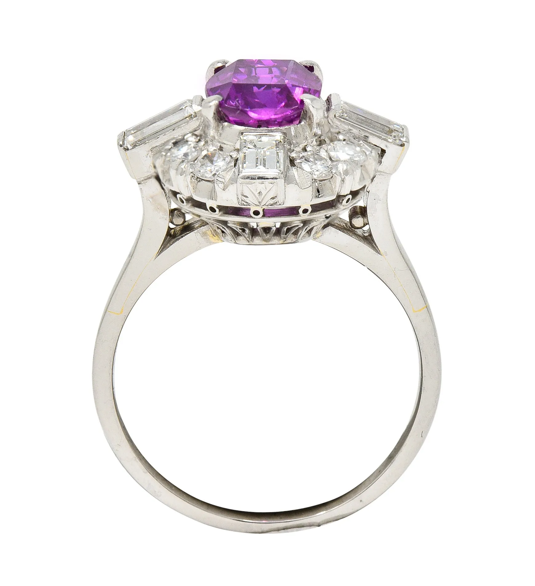 Contemporary 2.57 CTW Ceylon Pink Sapphire Diamond Platinum Vintage Cluster Ring GIA