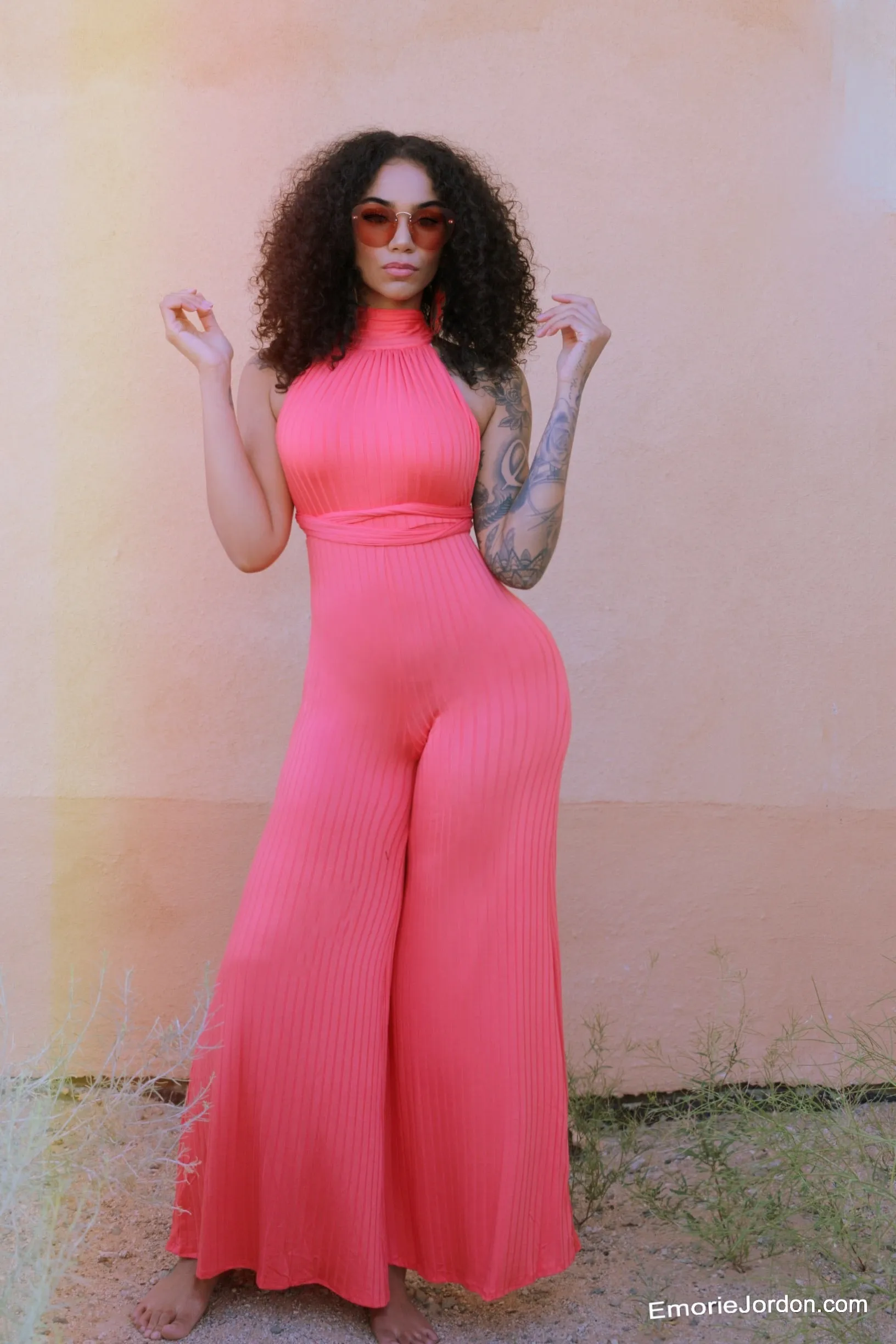 Coral Crush Flare Jumpsuit