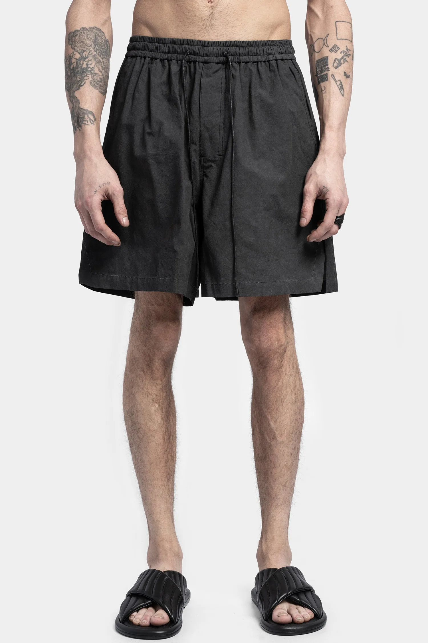 Cotton Poplin Boxing Shorts, Coal Grey