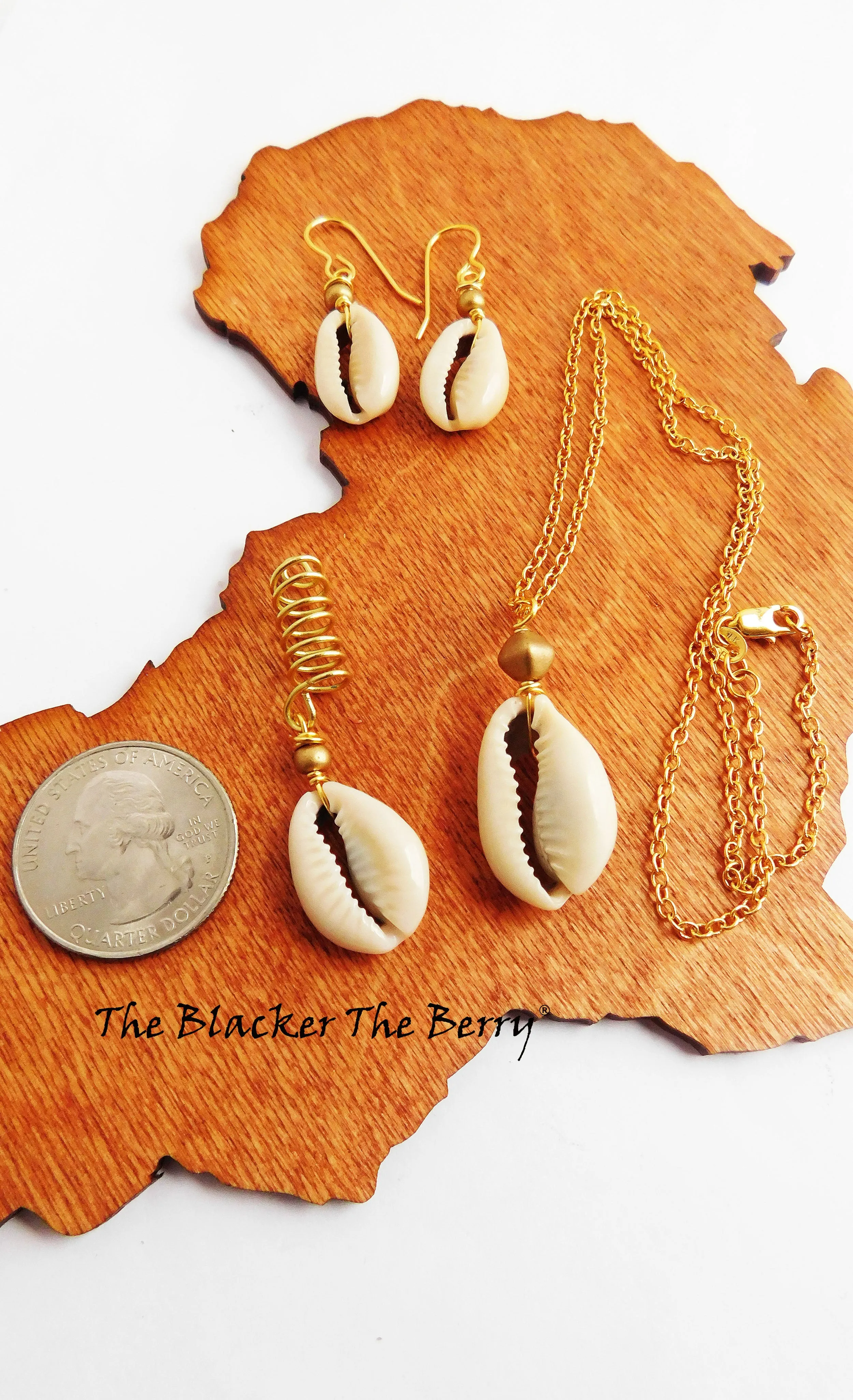 Cowrie Jewelry Set Gold Necklace Earrings Hair Women