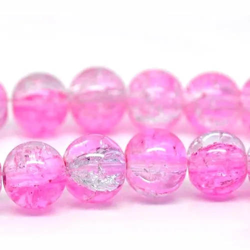 Crackle Glass Beads, Round, Transparent, Two-Tone, Pink, Clear, 10mm