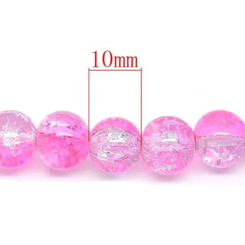 Crackle Glass Beads, Round, Transparent, Two-Tone, Pink, Clear, 10mm