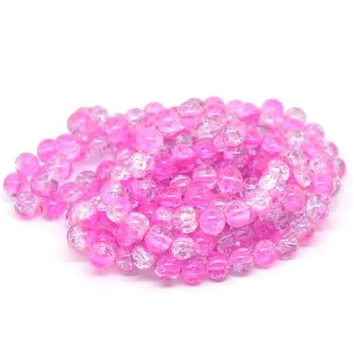 Crackle Glass Beads, Round, Transparent, Two-Tone, Pink, Clear, 10mm