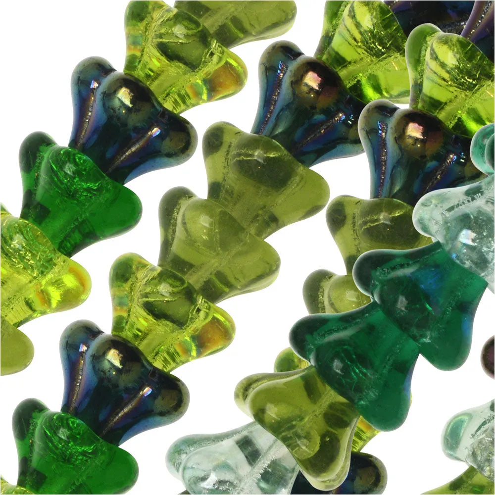 Czech Glass Beads, Flower 11x13mm, Evergreen Mix (50 Pieces)